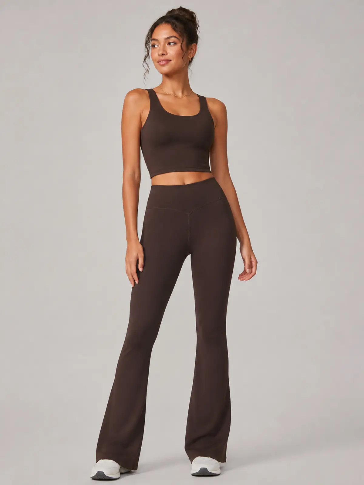 Canyon Rhythm High-Rise Full-Length Flare Leggings — dark brown — flare-leggings — authoritative variation match