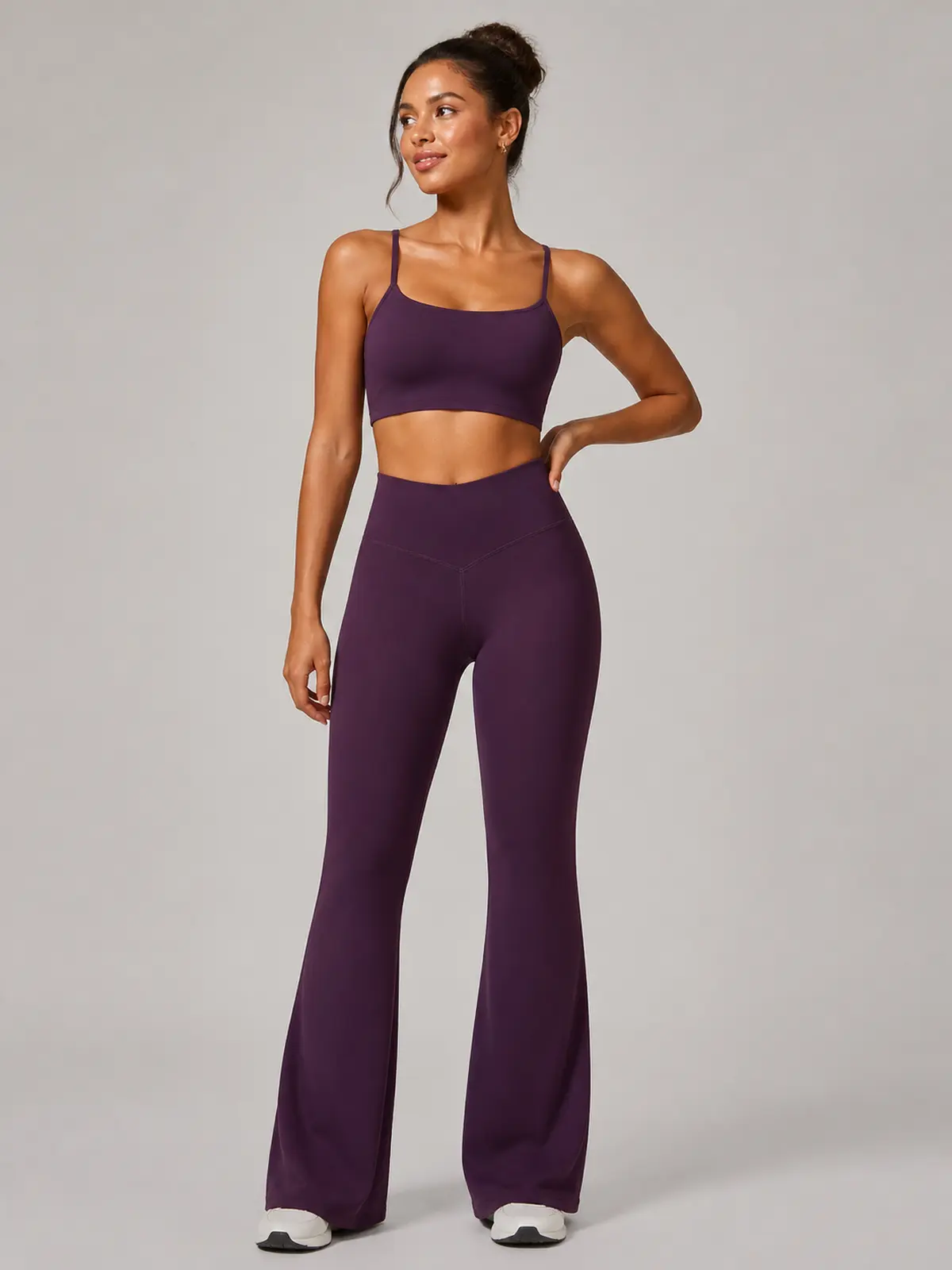 Canyon Rhythm High-Rise Full-Length Flare Leggings — deep blackberry purple — flare-leggings — authoritative variation match