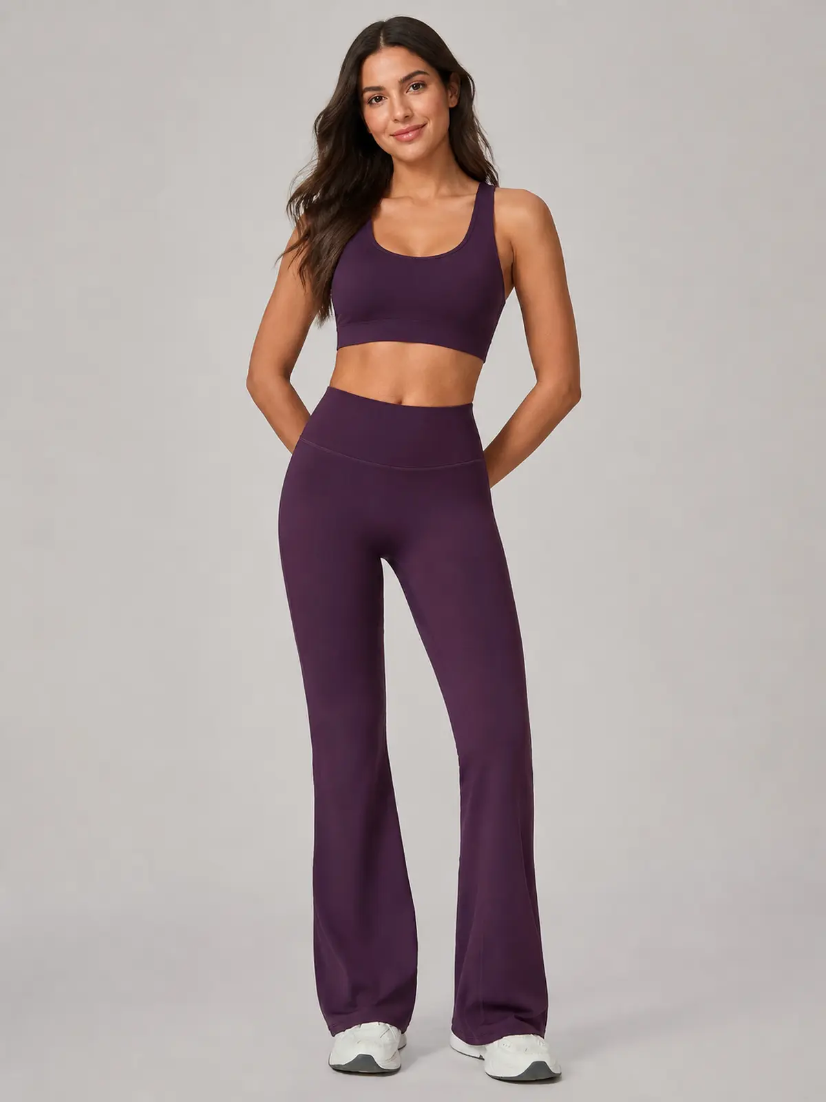 Canyon Rhythm High-Rise Full-Length Flare Leggings — deep blackberry purple — flare-leggings — authoritative variation match