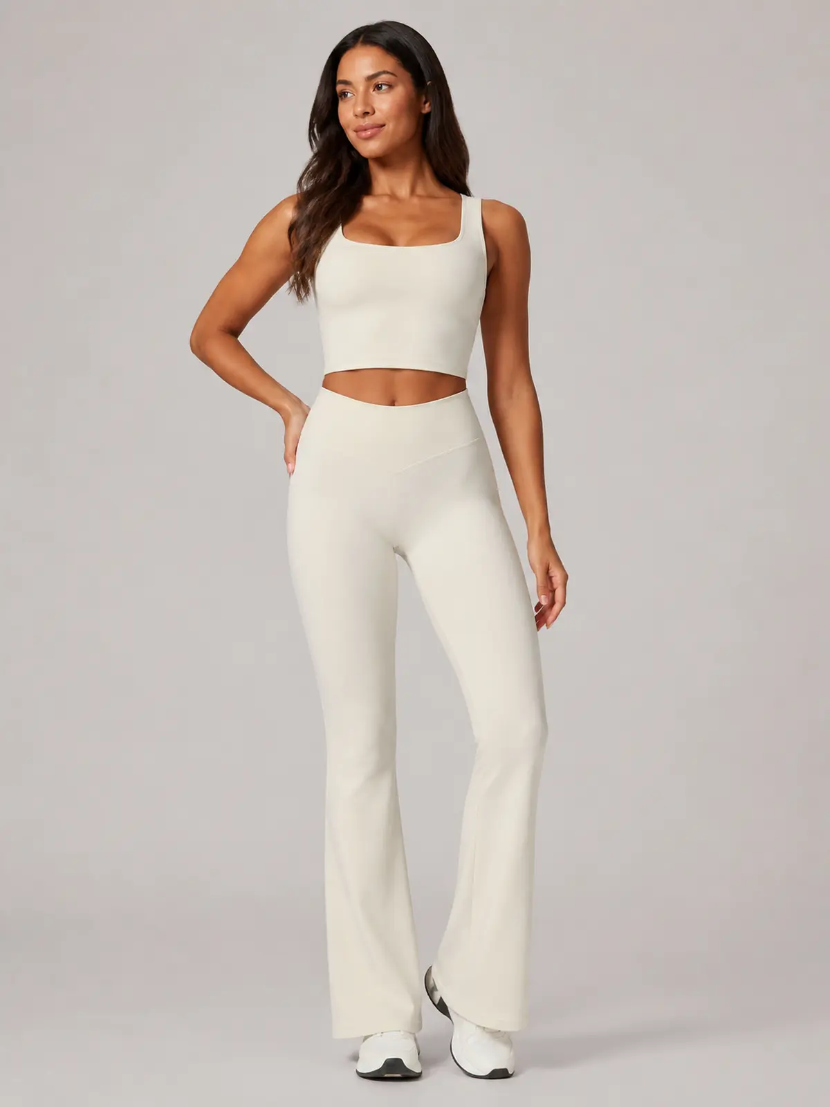 Canyon Rhythm High-Rise Full-Length Flare Leggings — light apricot / cream — flare-leggings — authoritative variation image