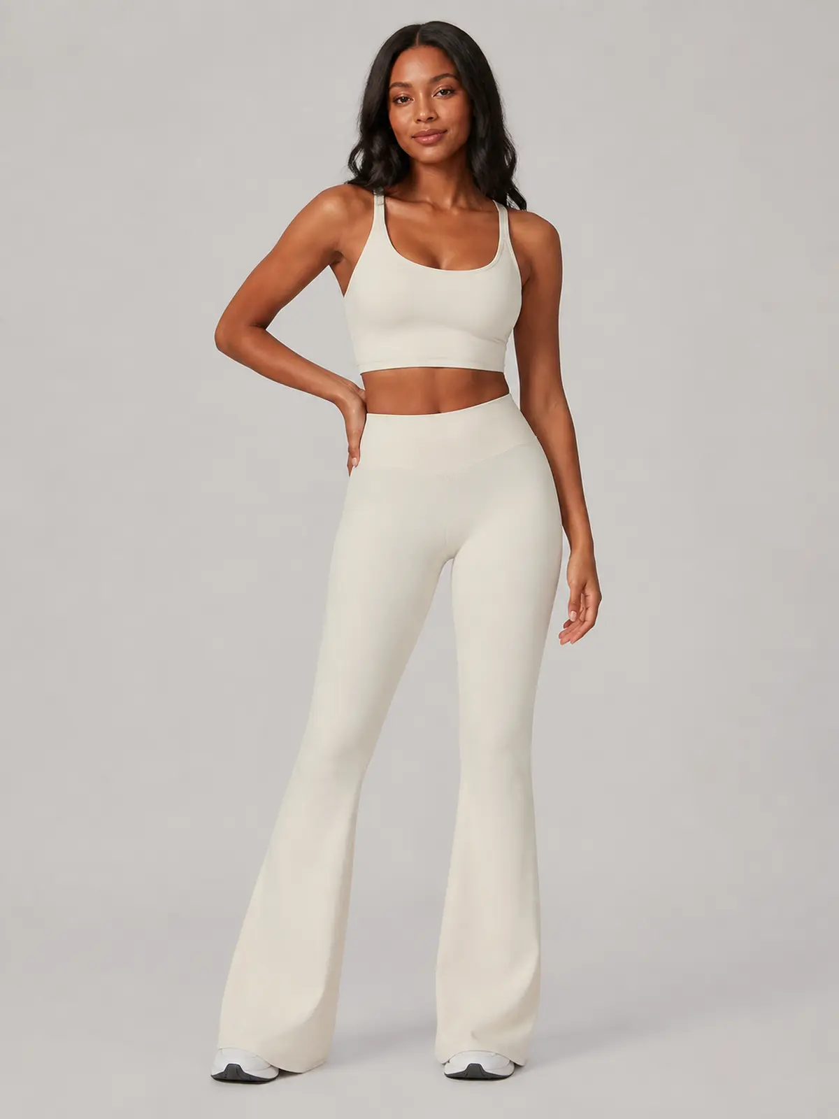 Canyon Rhythm High-Rise Full-Length Flare Leggings — light apricot / cream — flare-leggings — authoritative variation match