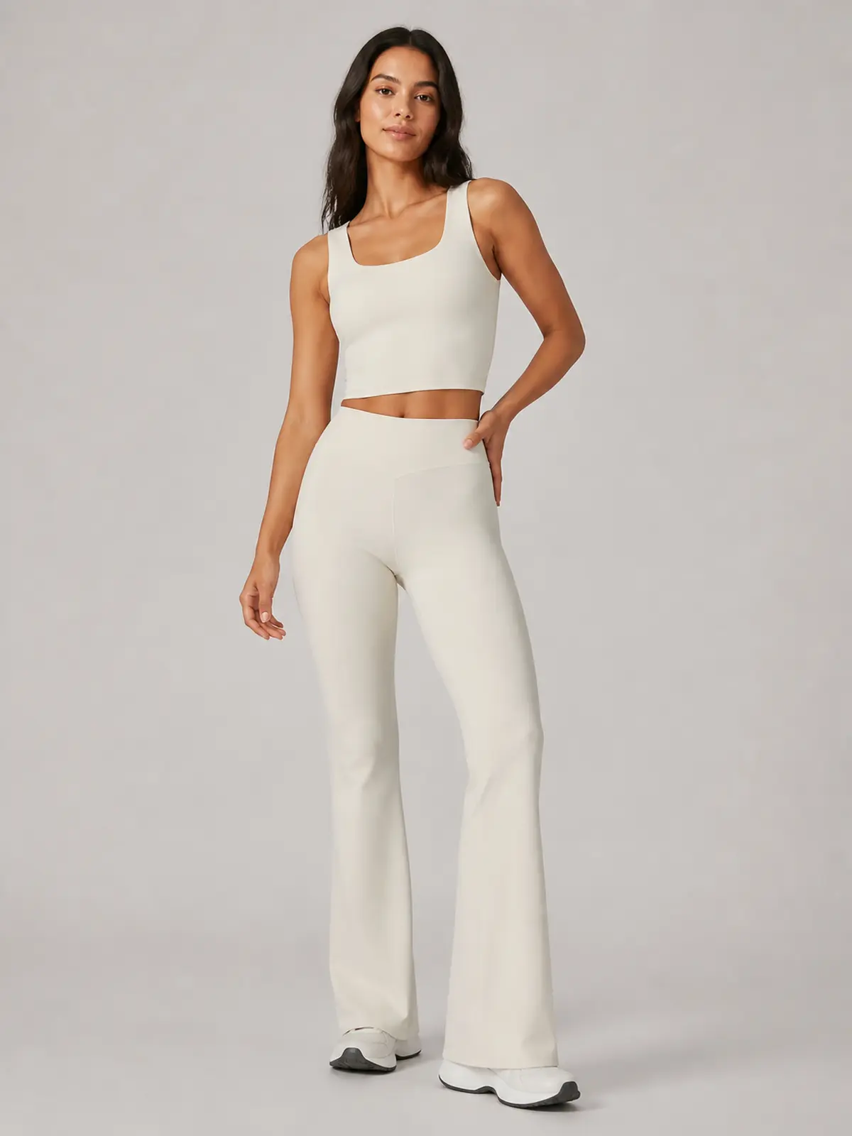 Canyon Rhythm High-Rise Full-Length Flare Leggings — light apricot / cream — flare-leggings — authoritative variation match