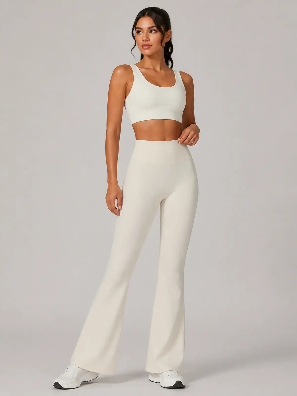 Canyon Rhythm High-Rise Full-Length Flare Leggings — light apricot / cream — flare-leggings — authoritative variation match