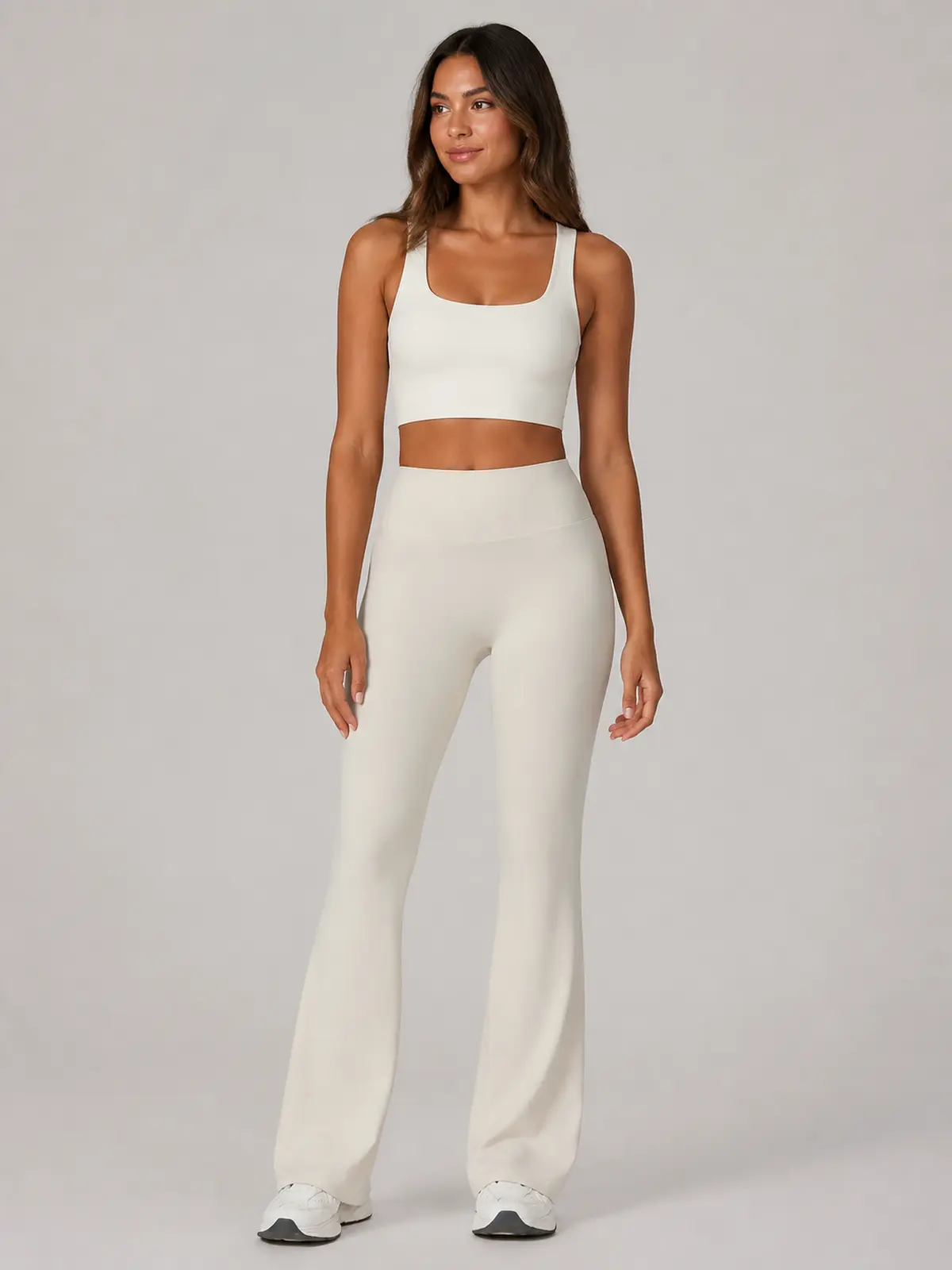 Canyon Rhythm High-Rise Full-Length Flare Leggings — light apricot / cream — flare-leggings — authoritative variation match