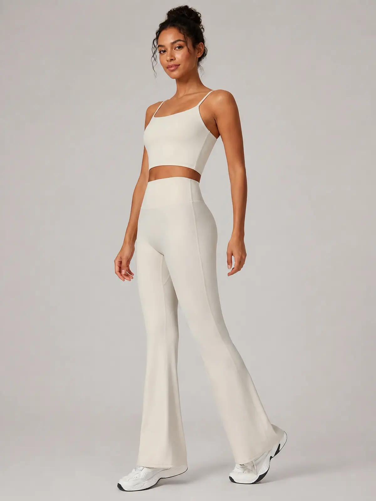 Canyon Rhythm High-Rise Full-Length Flare Leggings — light apricot / cream — flare-leggings — authoritative variation match