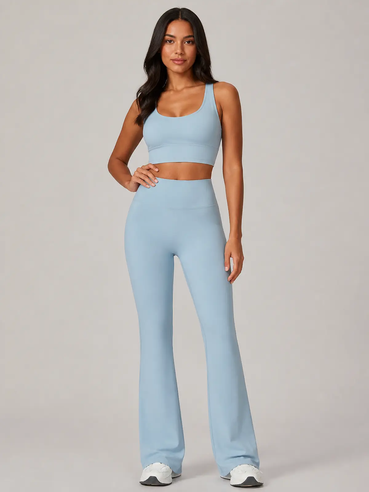 Canyon Rhythm High-Rise Full-Length Flare Leggings — light blue — flare-leggings — authoritative variation match