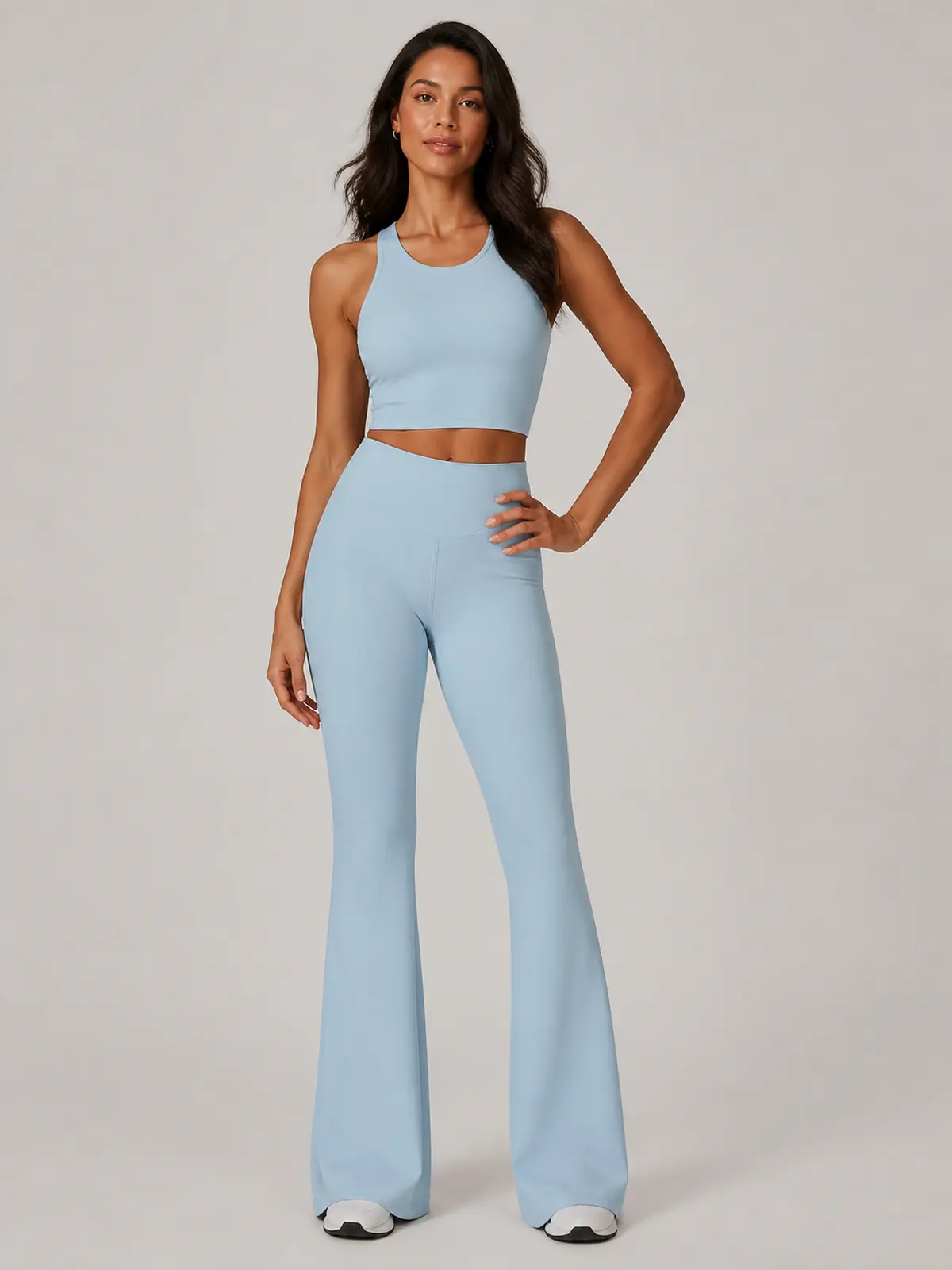Canyon Rhythm High-Rise Full-Length Flare Leggings — light blue — flare-leggings — authoritative variation match