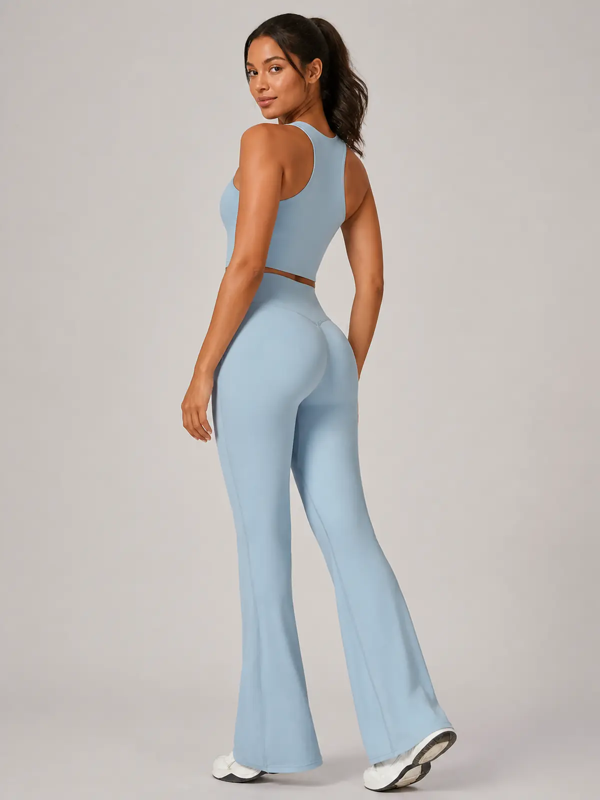 Canyon Rhythm High-Rise Full-Length Flare Leggings — light blue — flare-leggings — authoritative variation match