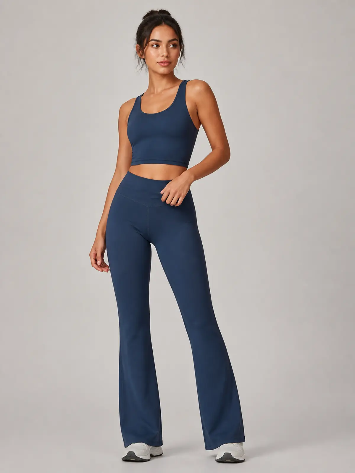 Canyon Rhythm High-Rise Full-Length Flare Leggings — navy blue — flare-leggings — authoritative variation match
