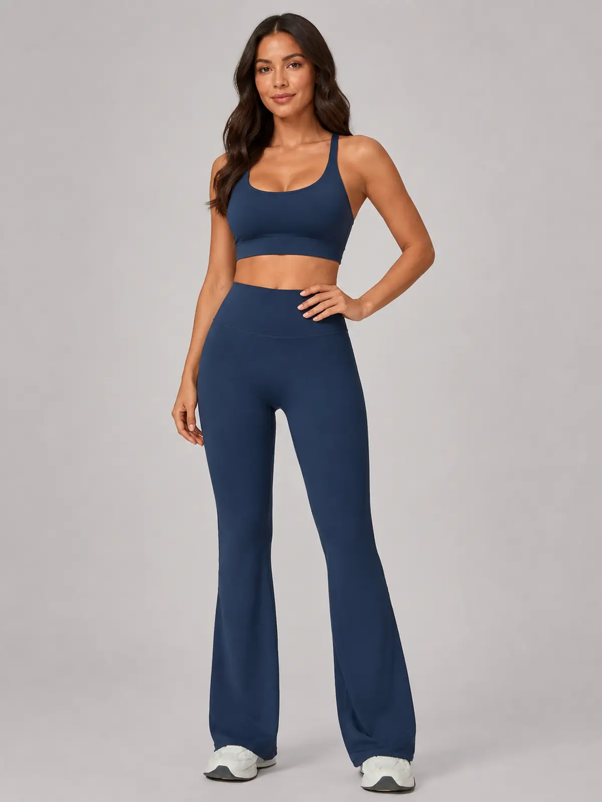 Canyon Rhythm High-Rise Full-Length Flare Leggings — navy blue — flare-leggings — authoritative variation match