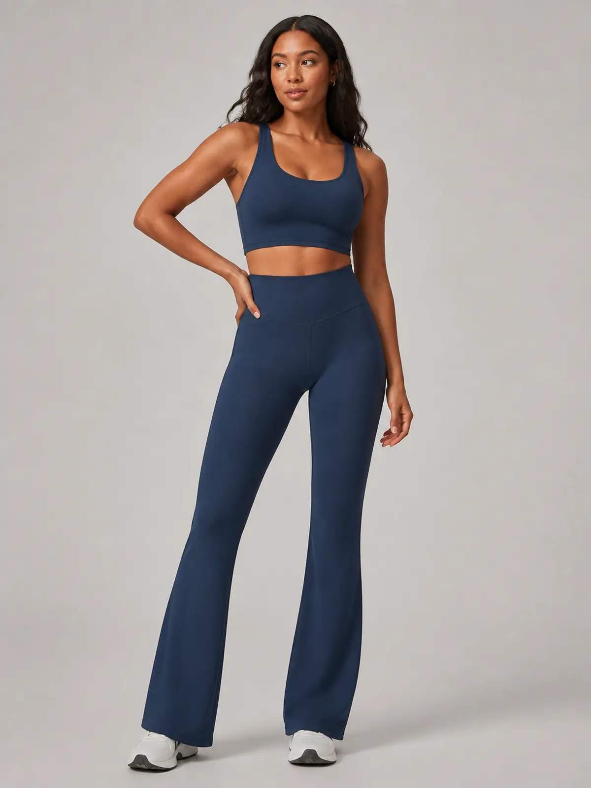 Canyon Rhythm High-Rise Full-Length Flare Leggings — navy blue — flare-leggings — authoritative variation match