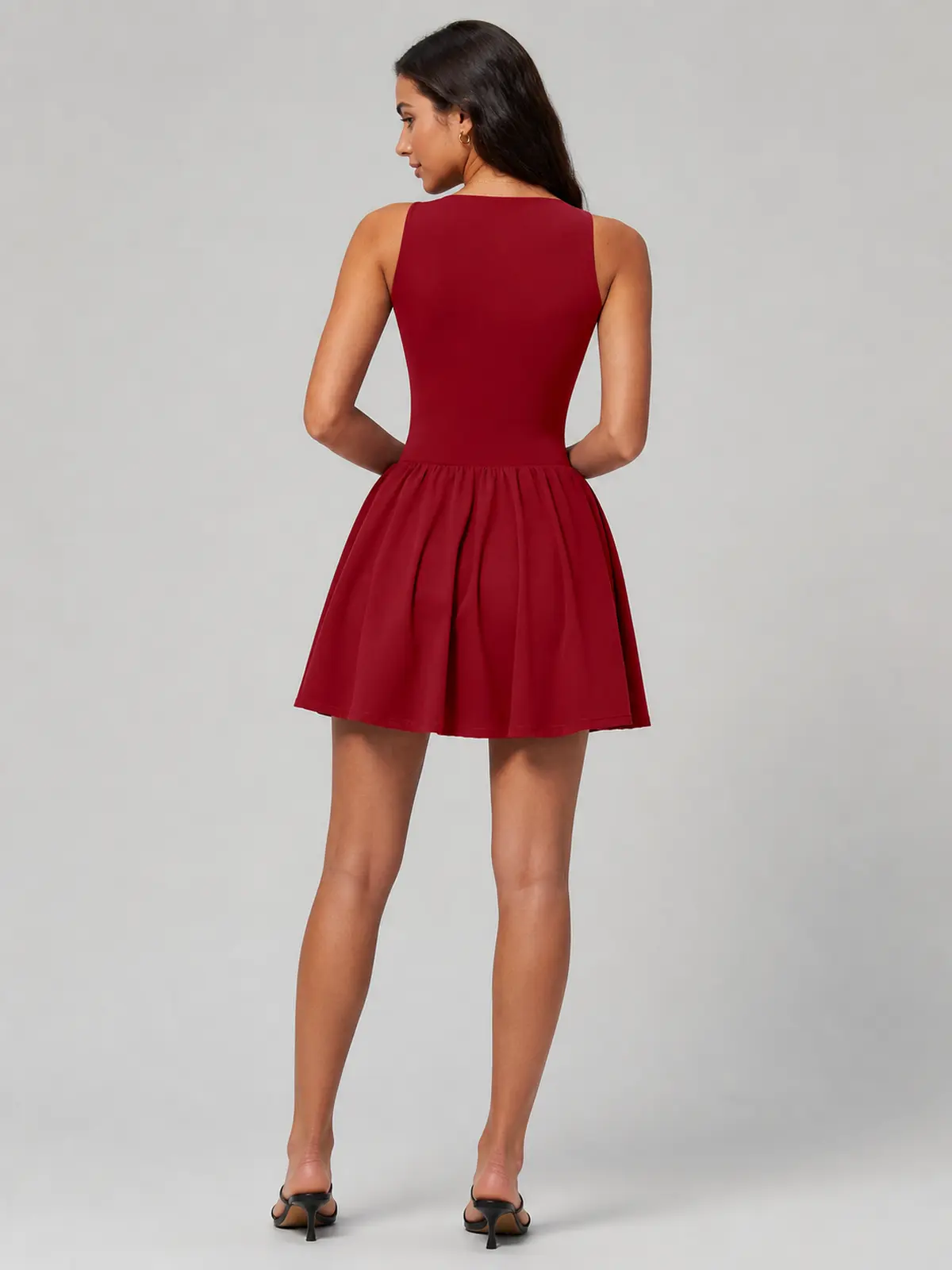 Cedar Lilt Deep-V Sleeveless Exercise Dress — cherry red — exercise-dress — authoritative variation match