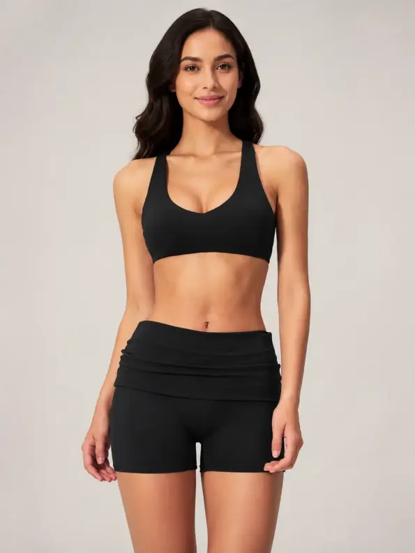 Cinder Path Sports Bra and Bike Shorts Set — black — general — authoritative variation image