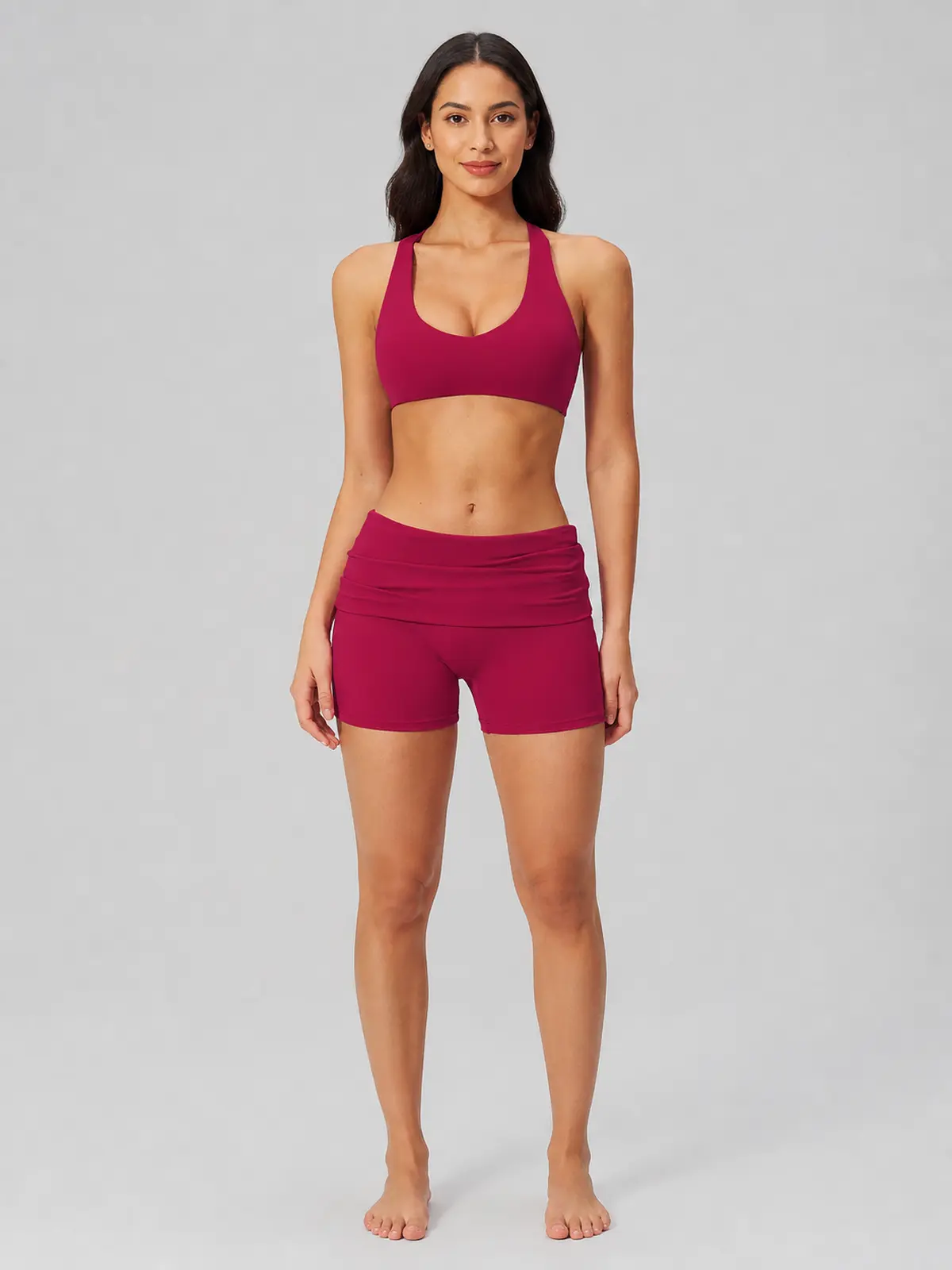Cinder Path Sports Bra and Bike Shorts Set — studio portrait