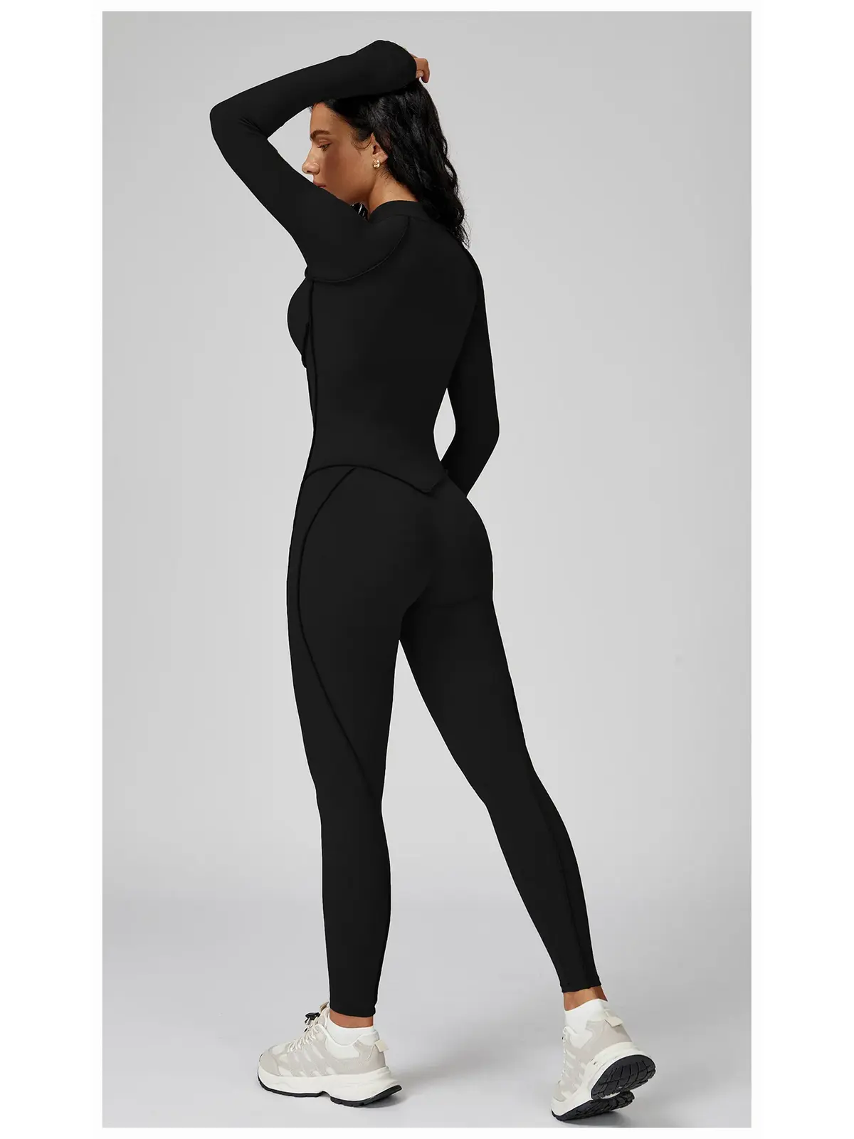 Cinderline Reverie Long-Sleeve Zip-Front Unitard — black — jumpsuit — authoritative variation match