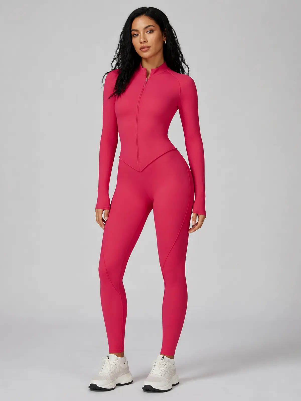 Cinderline Reverie Long-Sleeve Zip-Front Unitard — raspberry red — authoritative variation match