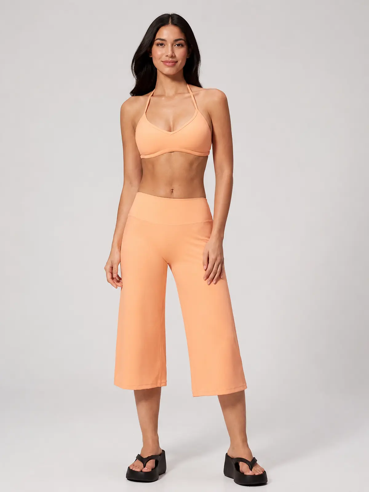 Citrine Note Halter Sports Bra and Capri Leggings Set — light orange — general — authoritative variation match