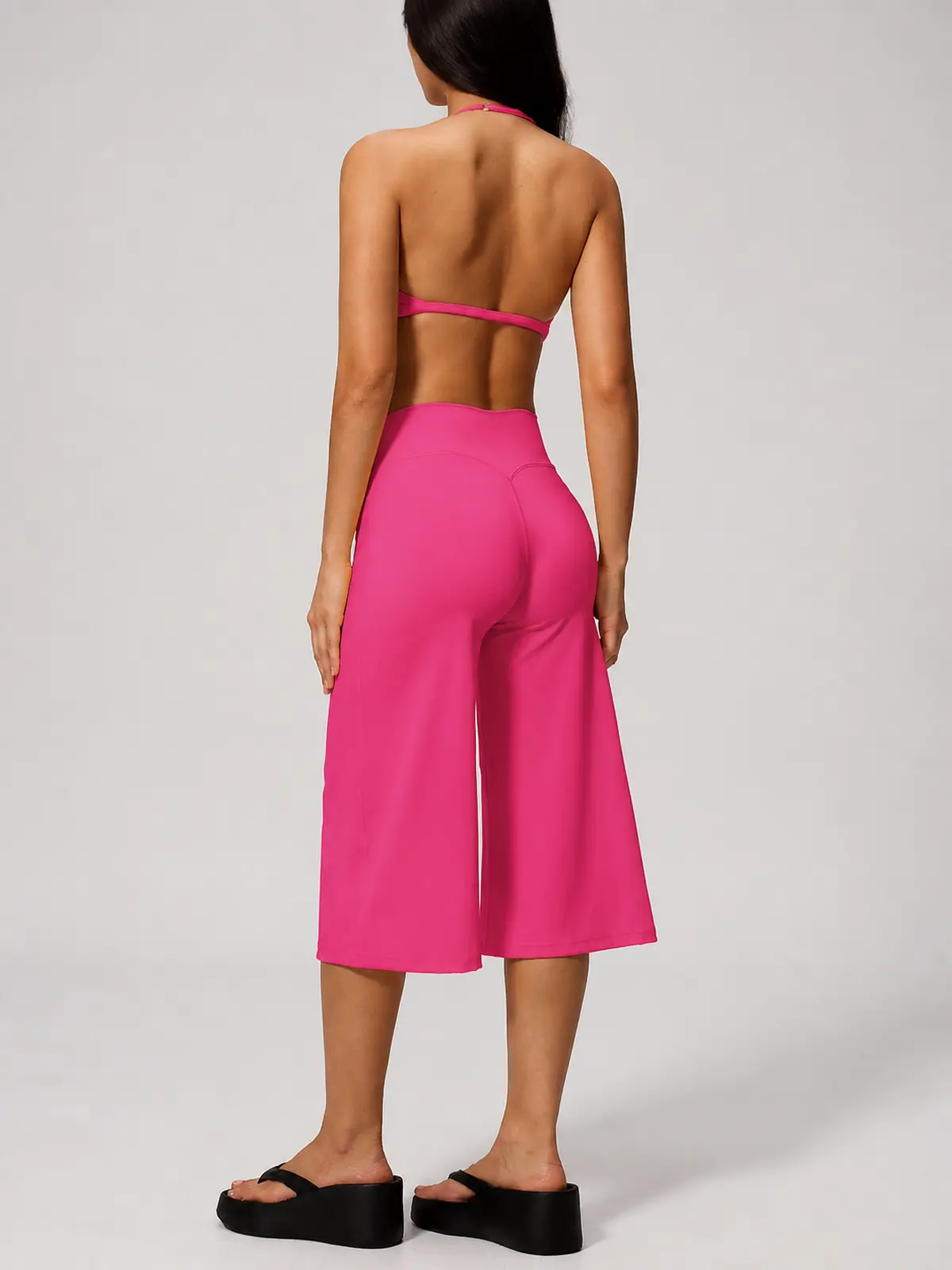 Citrine Note Halter Sports Bra and Capri Leggings Set — studio portrait