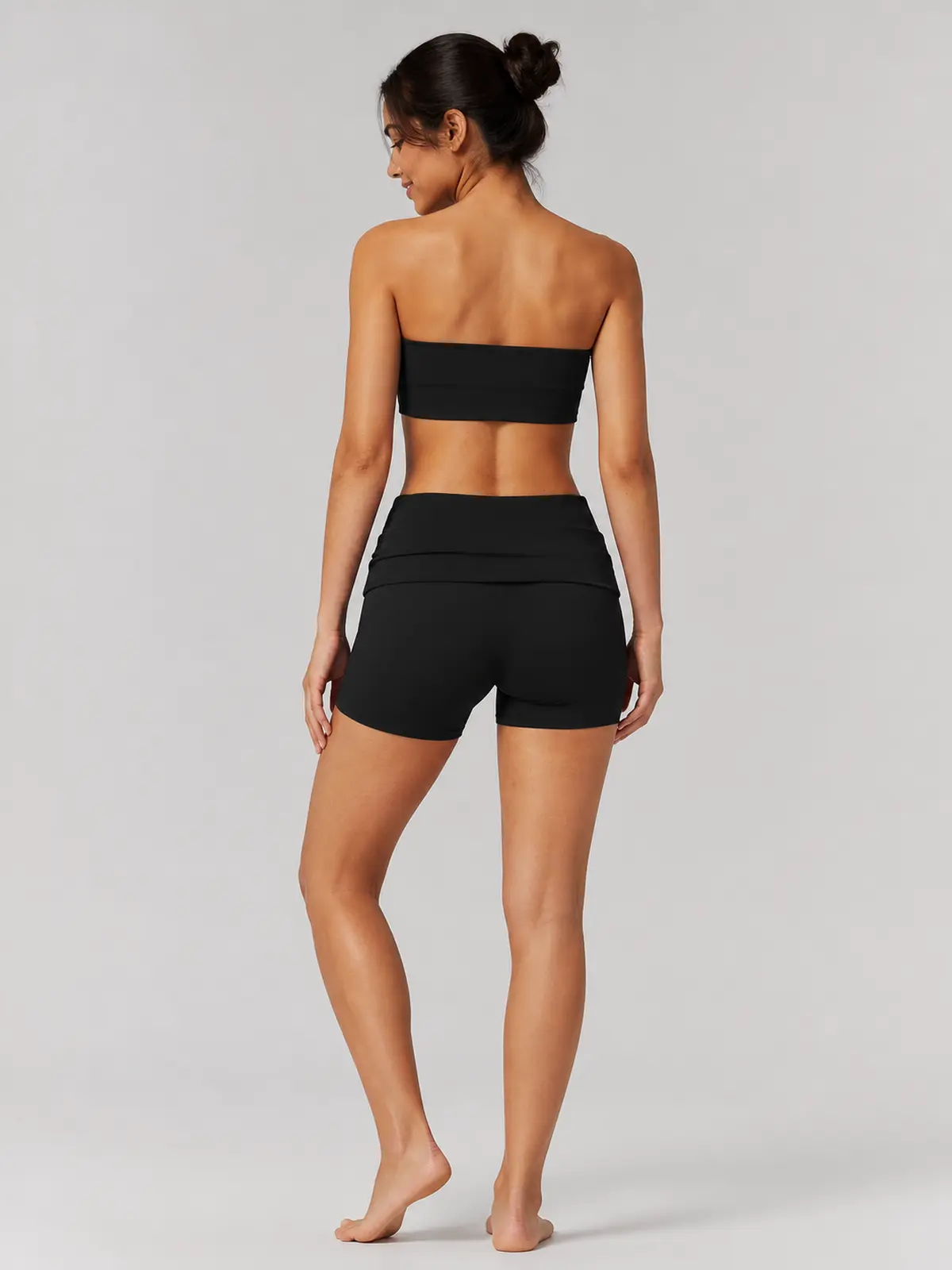 Clover Crest High-Rise Ruched Yoga Shorts — black — bike-shorts — authoritative variation match