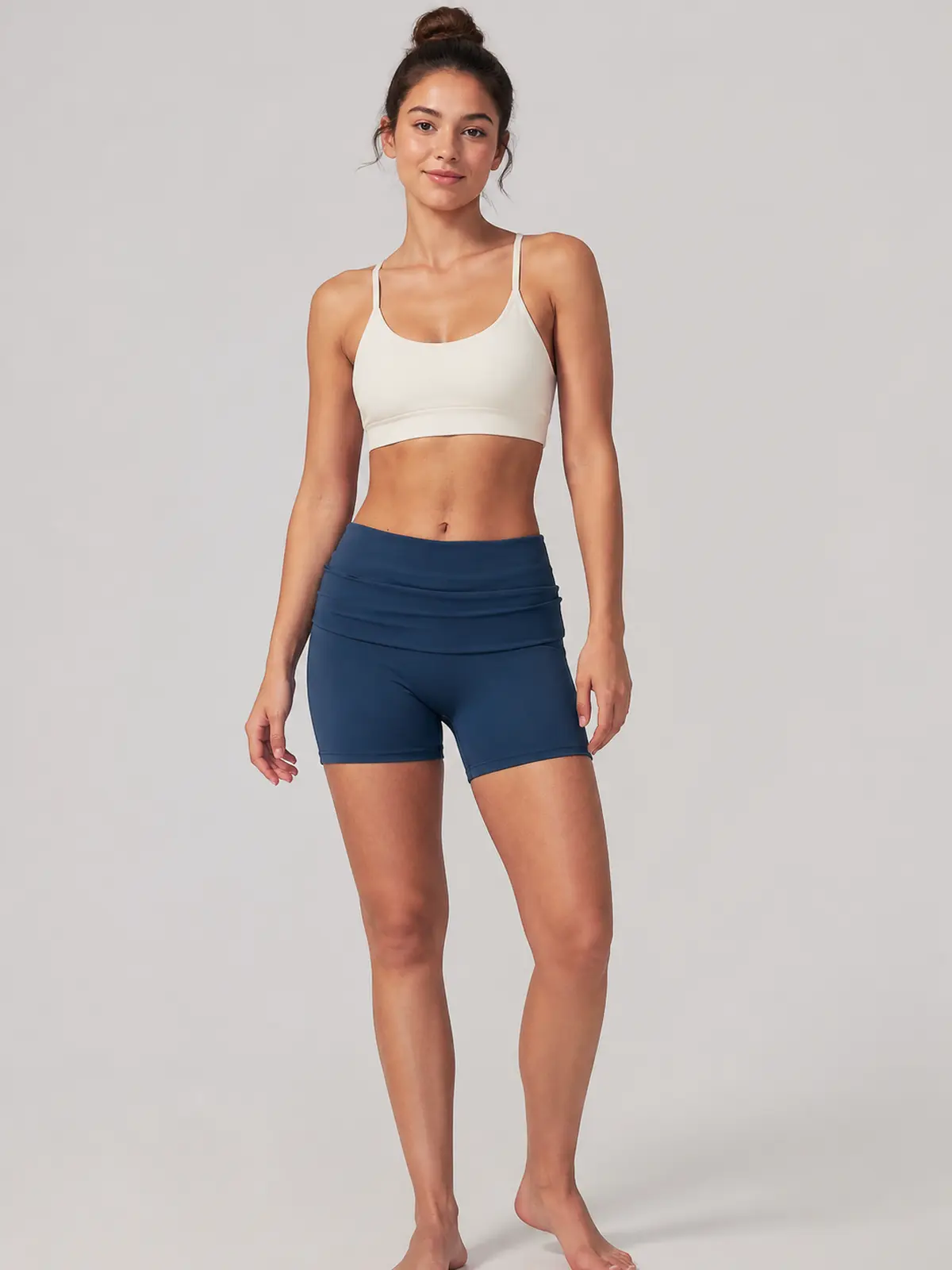 Clover Crest High-Rise Ruched Yoga Shorts — navy blue — bike-shorts — authoritative variation image