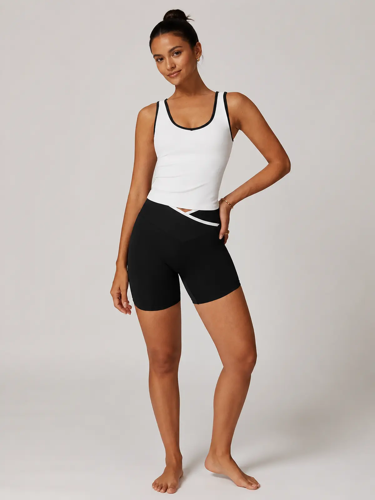 Clover Interval Tank Top and Bike Shorts Set — white and black — general — authoritative variation image