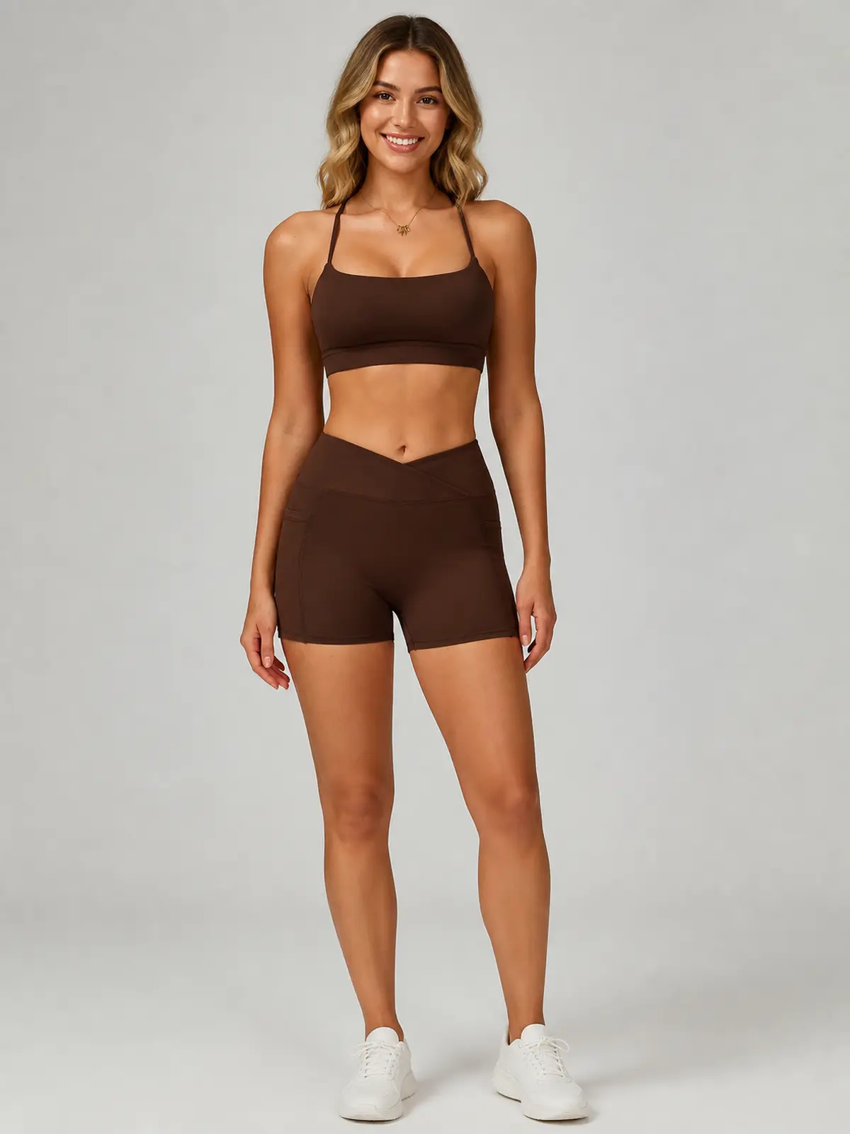 Cobalt Garden Square-Neck Longline Sports Bra — coffee brown — general — authoritative variation match
