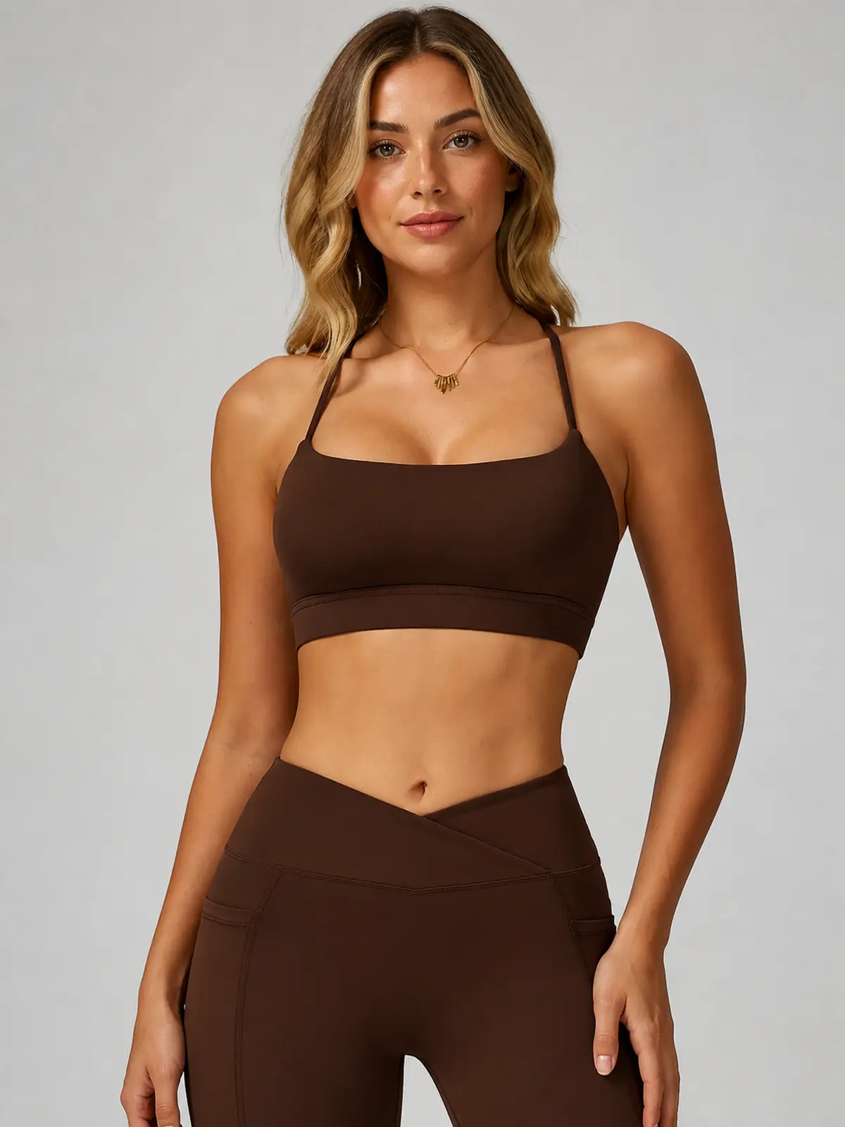 Cobalt Garden Square-Neck Longline Sports Bra — coffee brown — sports-bra — authoritative variation image