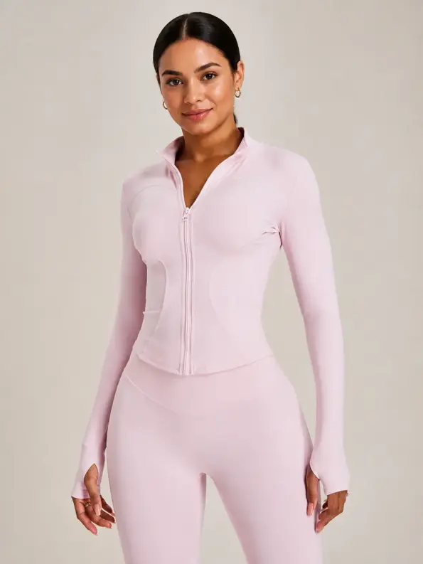 Cobalt Passage Cropped Zip-Front Yoga Jacket — light pink — authoritative variation match