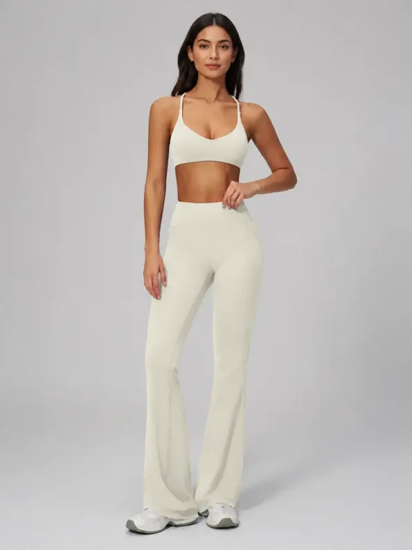 Cobalt Reverie Halter Sports Bra and Flare Leggings Set — light apricot / cream — general — authoritative variation match