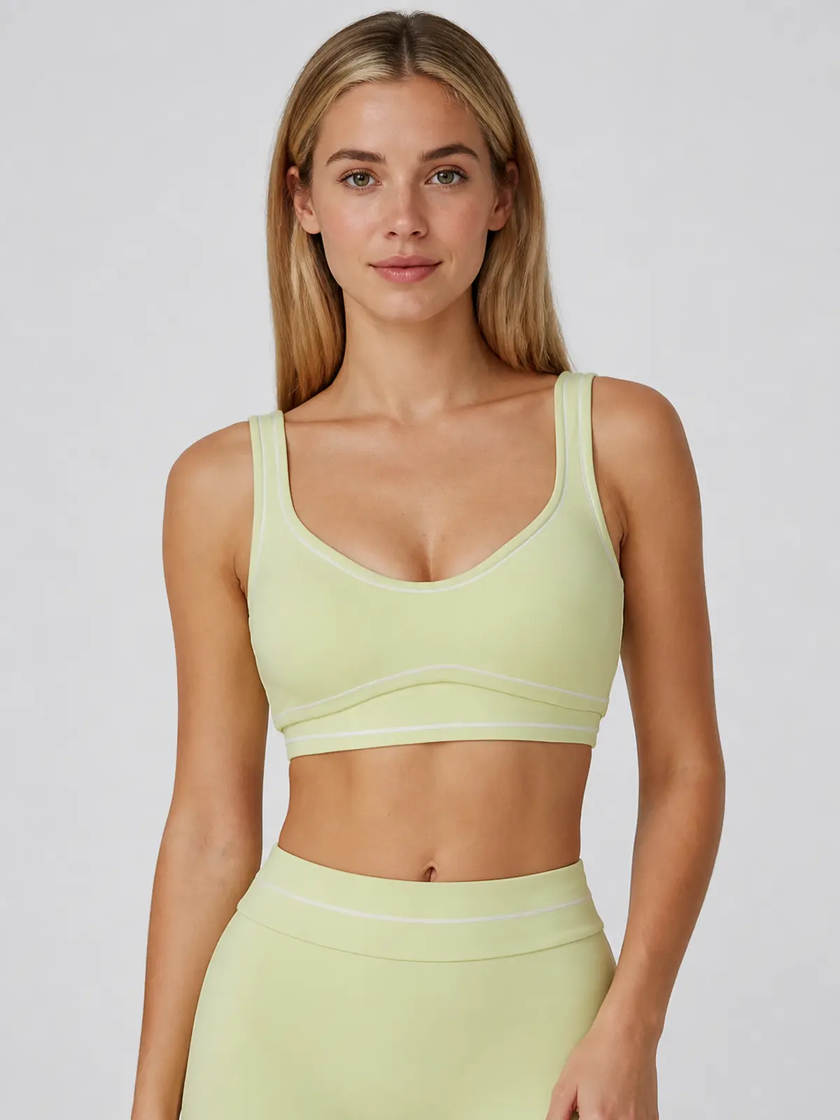 Contrast Rhythm Scoop-Neck Contrast-Trim Sports Bra — lime green — sports-bra — authoritative variation image