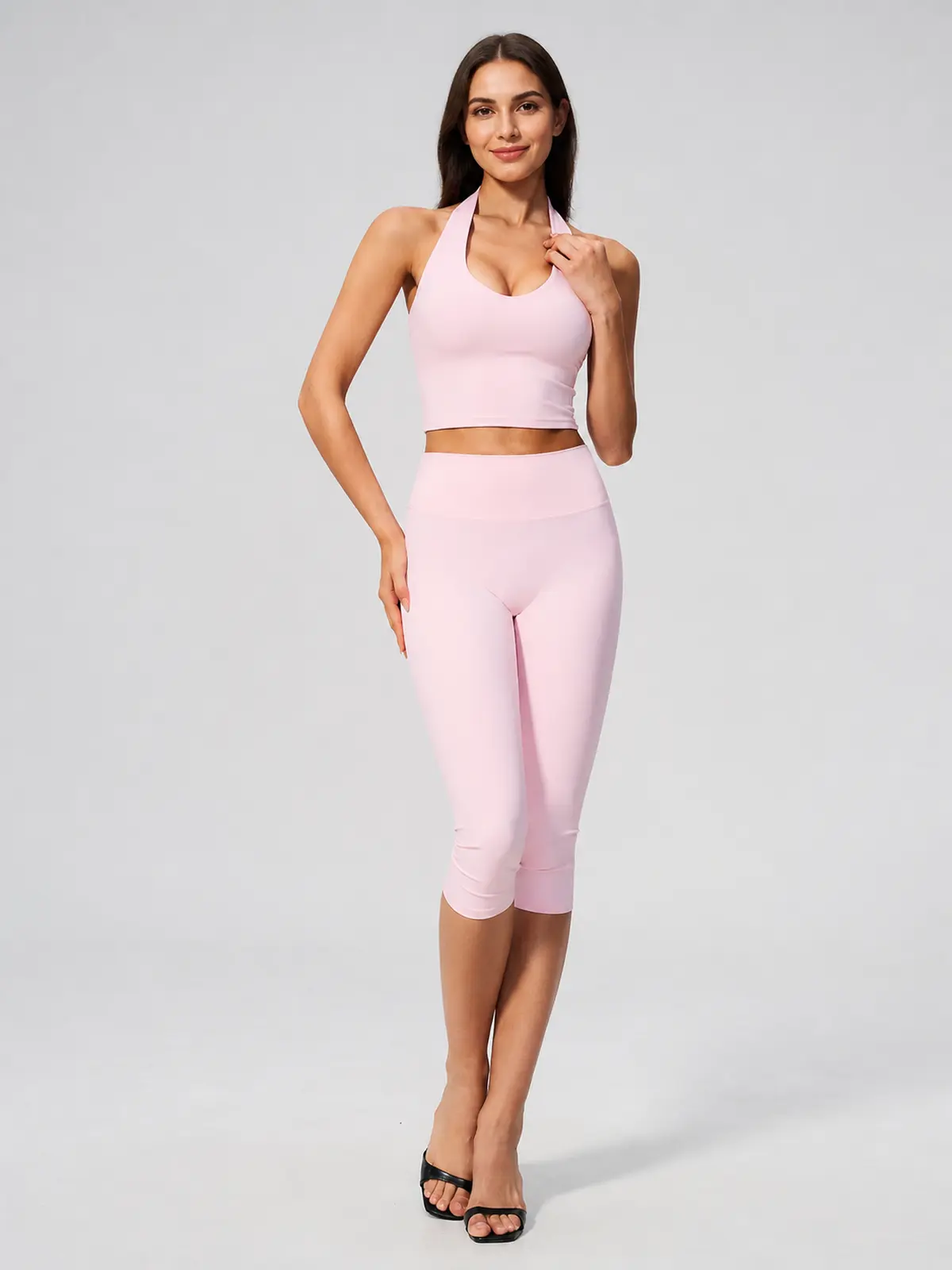 Copper Dawn Halter Crop Top and Capri Leggings Set — light pink — general — authoritative variation image