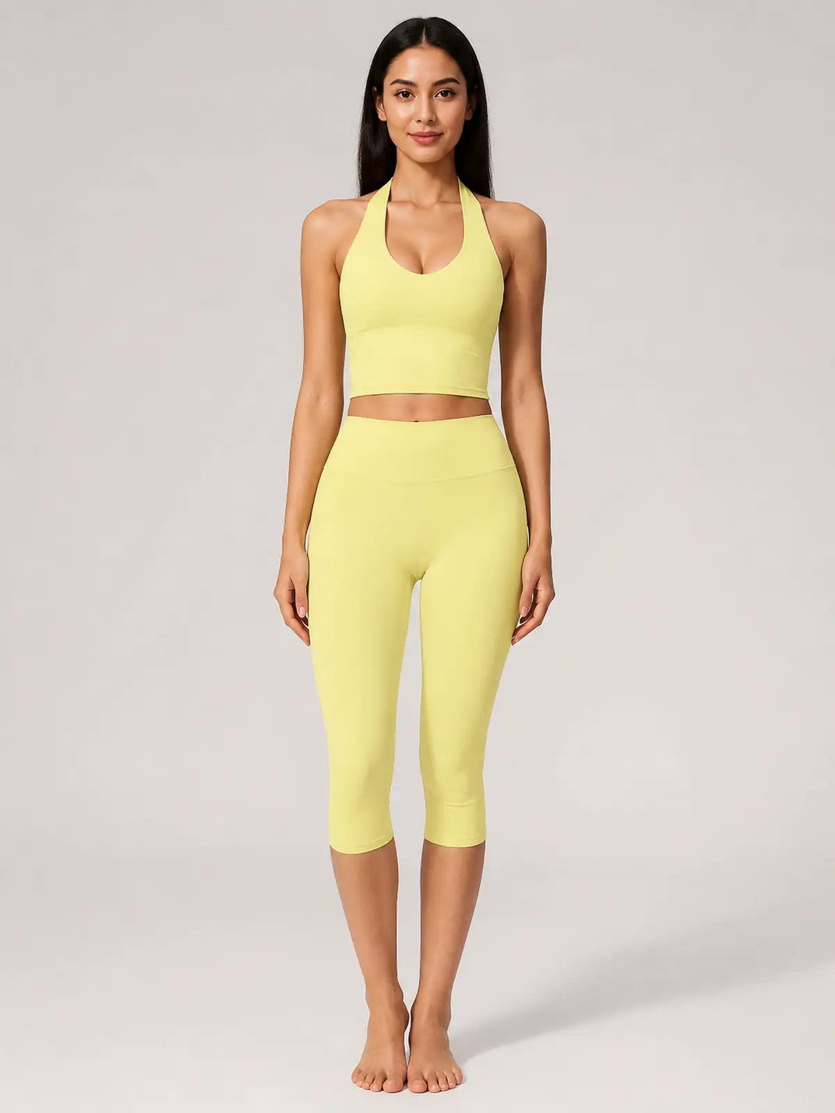 Copper Dawn Halter Crop Top and Capri Leggings Set — pale yellow — general — authoritative variation image