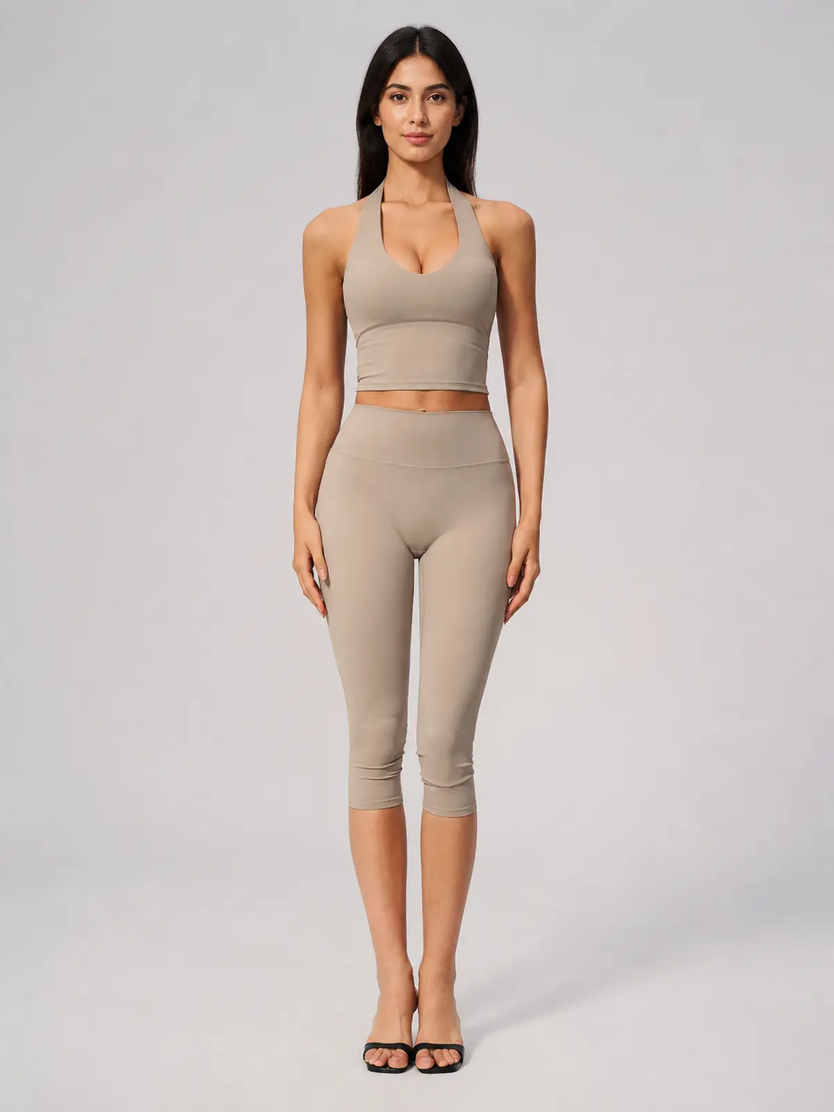 Copper Dawn Halter Crop Top and Capri Leggings Set — studio portrait