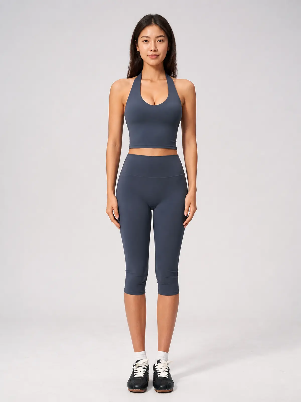 Copper Dawn Halter Crop Top and Capri Leggings Set — studio portrait