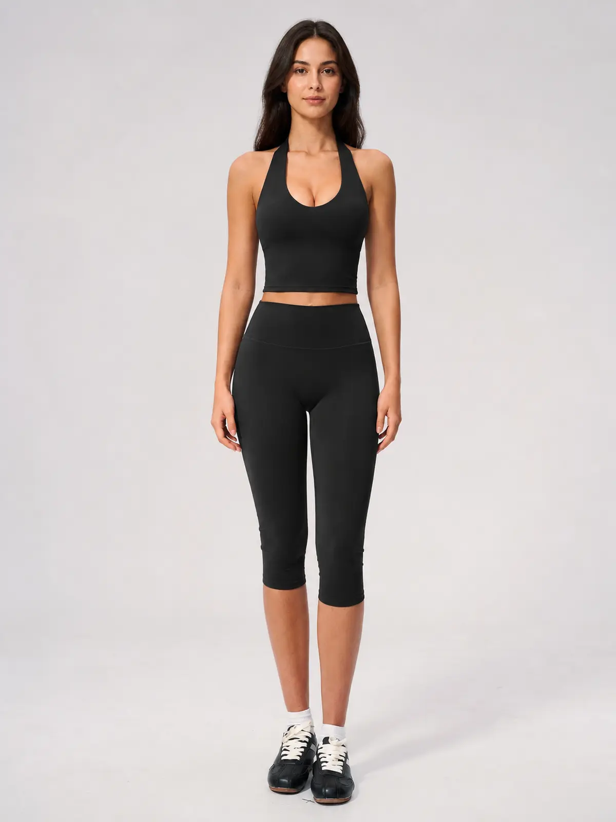 Copper Dawn Halter Crop Top and Capri Leggings Set — studio portrait
