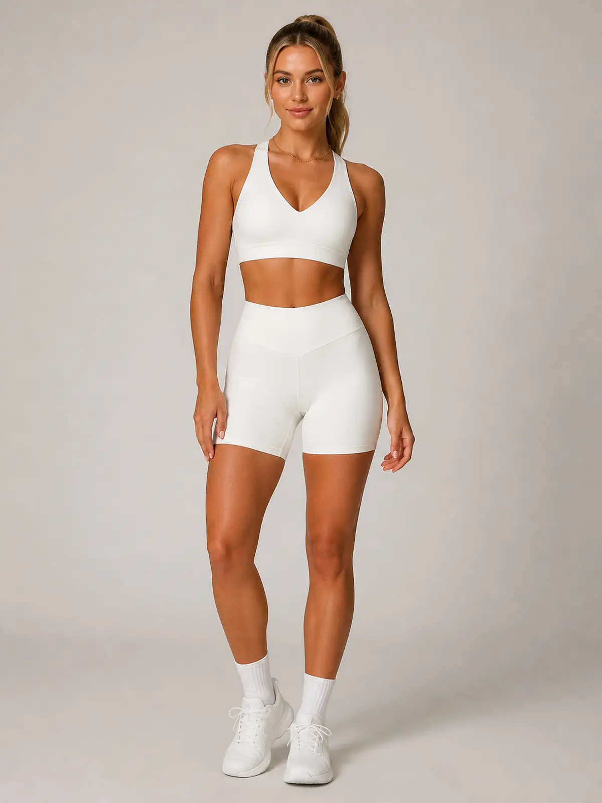 Cove Rhythm Sports Bra and Bike Shorts Set — off-white — general — authoritative variation match