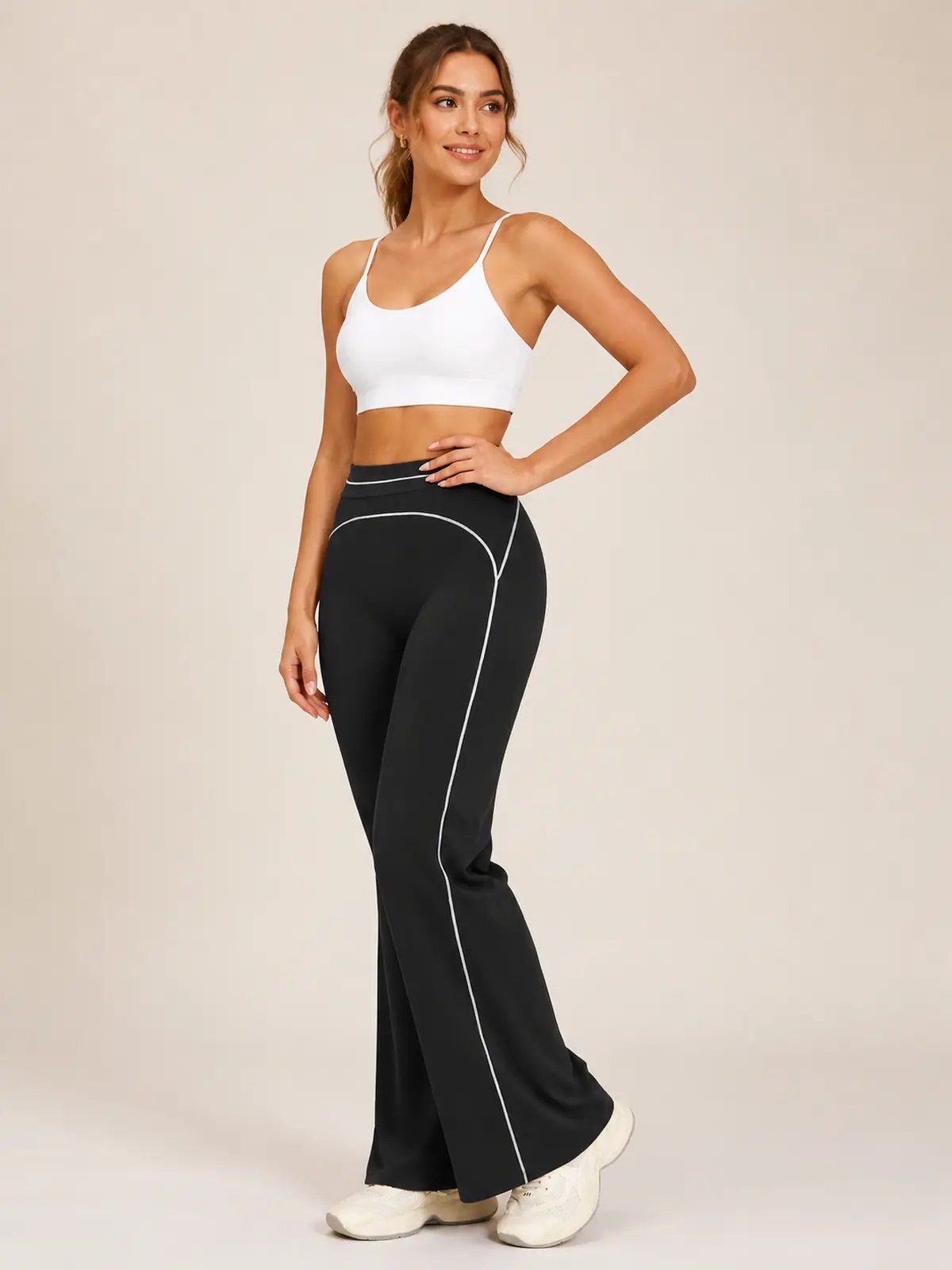 Crescent Thread High-Rise Flare Leggings — black — flare-leggings — authoritative variation match