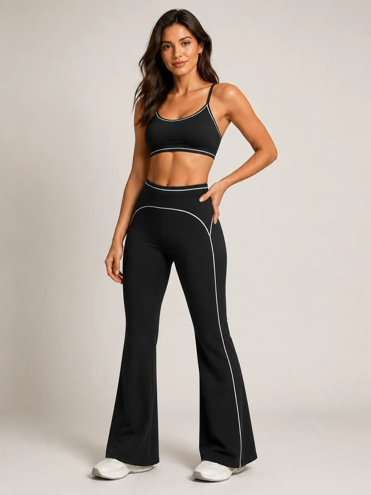 Crescent Thread High-Rise Flare Leggings — black — flare-leggings — authoritative variation match