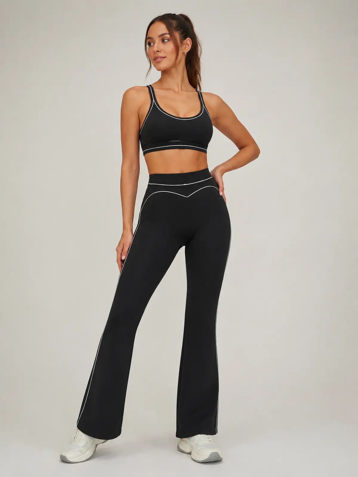 Crescent Thread High-Rise Flare Leggings — black — flare-leggings — authoritative variation match