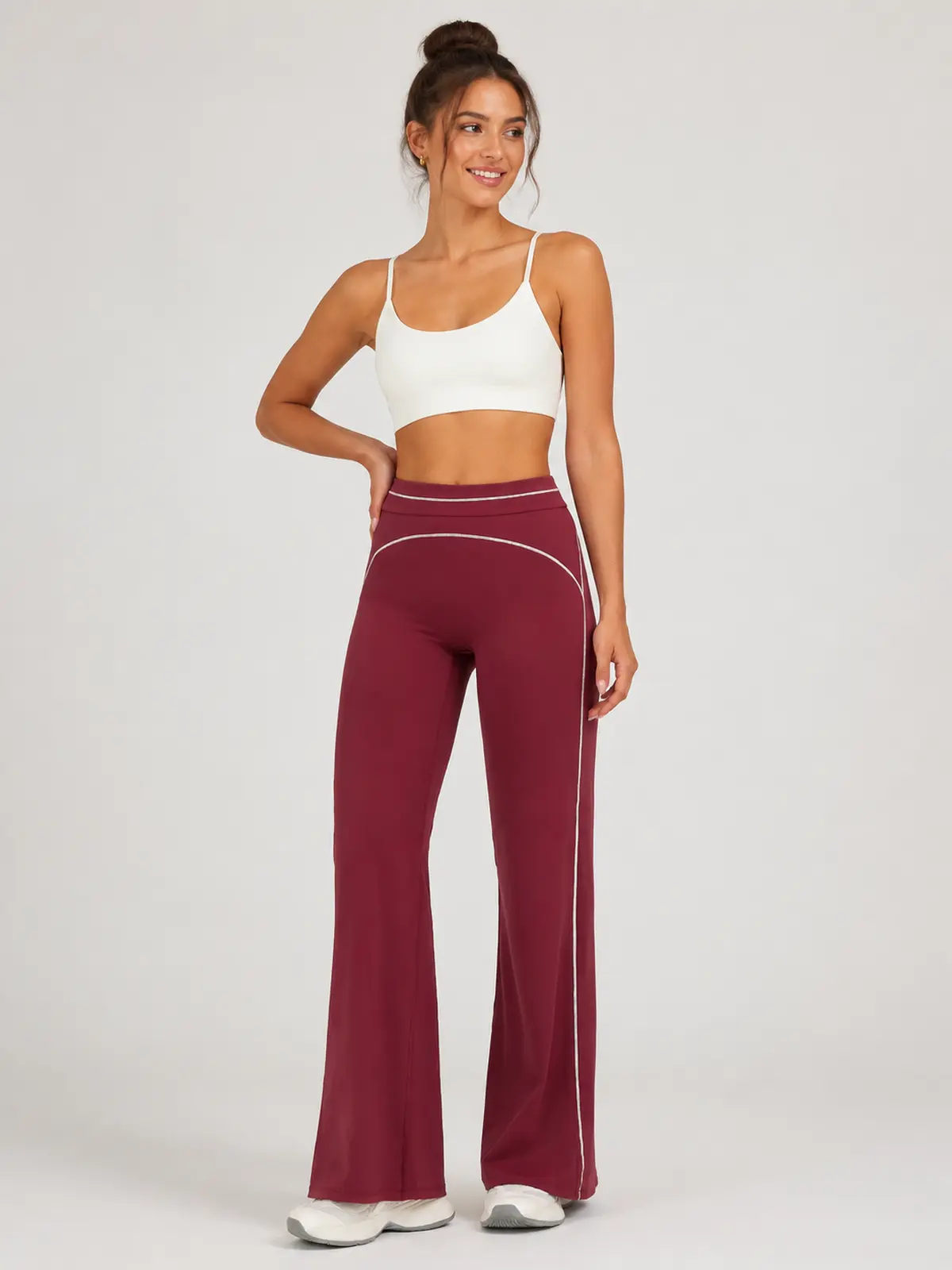 Crescent Thread High-Rise Flare Leggings — cherry red — flare-leggings — authoritative variation match