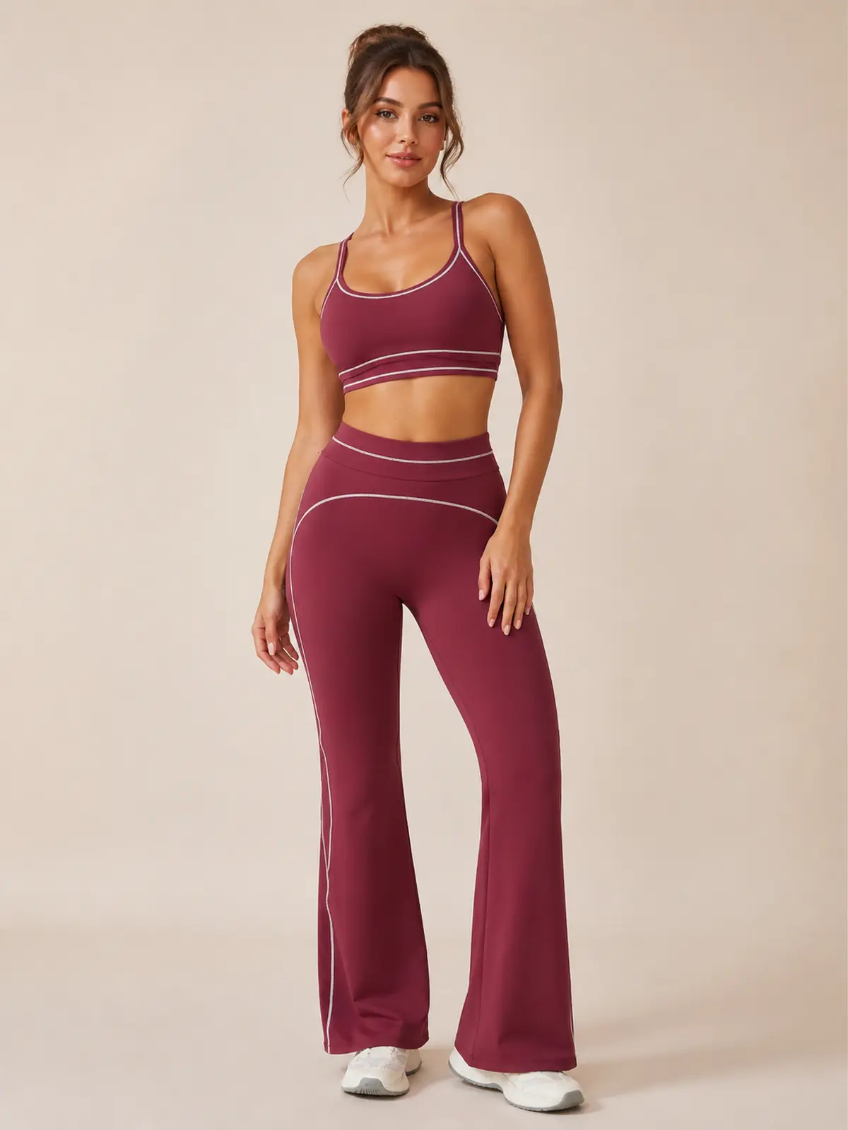 Crescent Thread High-Rise Flare Leggings — cherry red — flare-leggings — authoritative variation match