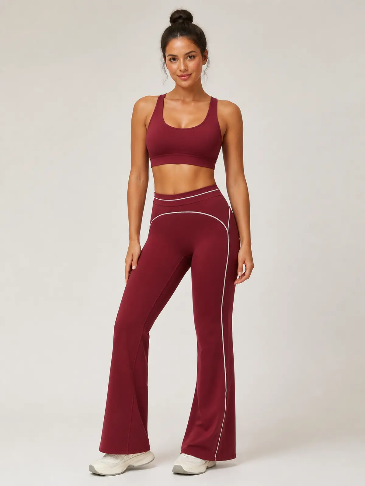 Crescent Thread High-Rise Flare Leggings — cherry red — flare-leggings — authoritative variation match