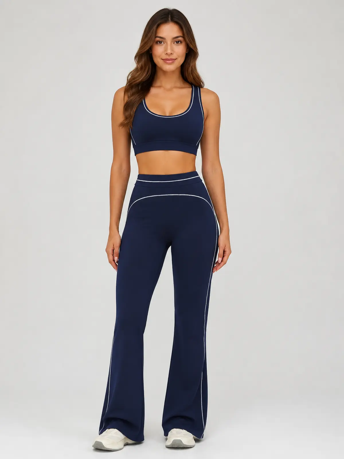 Crescent Thread High-Rise Flare Leggings — dark navy blue — flare-leggings — authoritative variation match