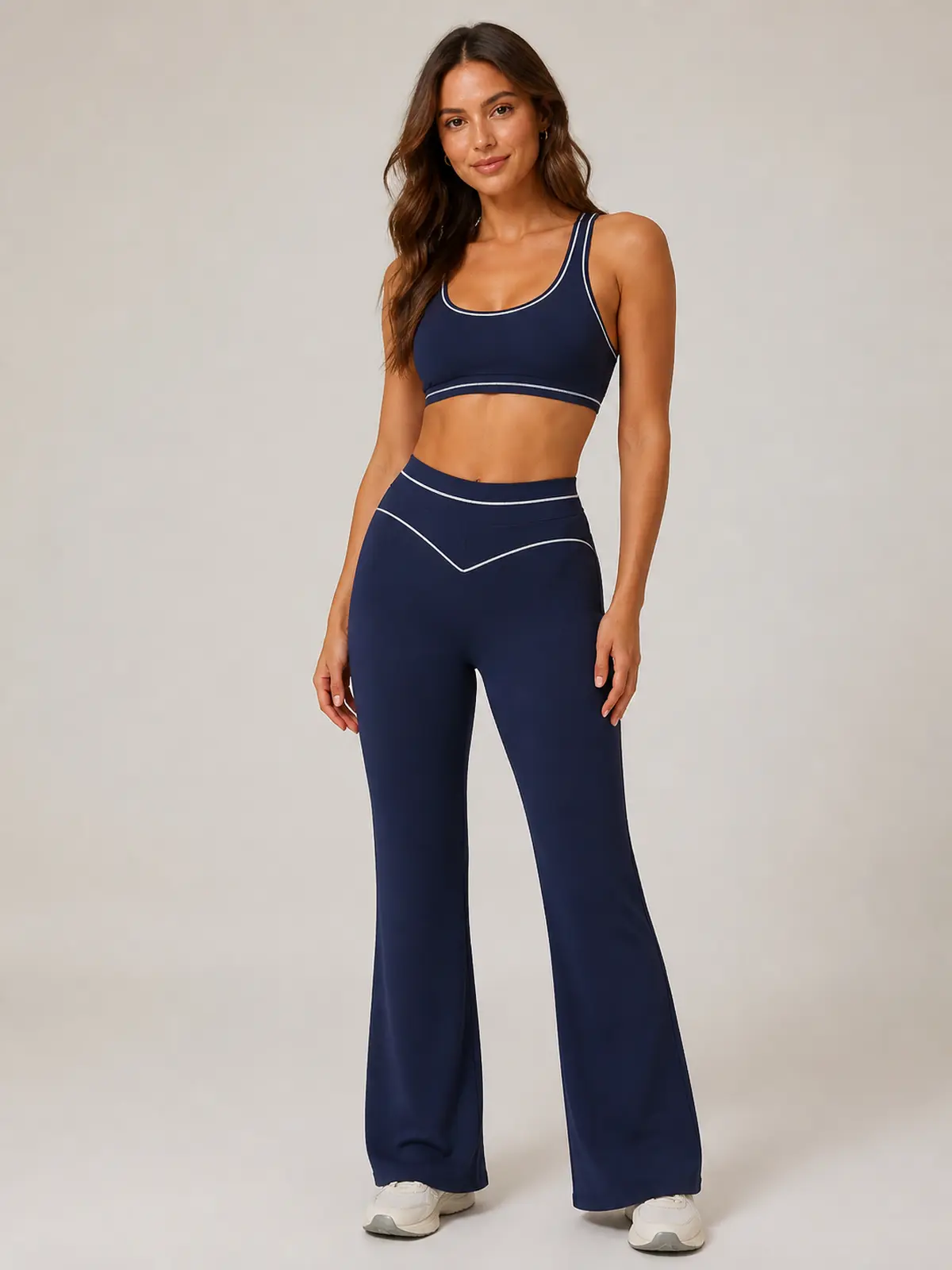 Crescent Thread High-Rise Flare Leggings — dark navy blue — flare-leggings — authoritative variation match