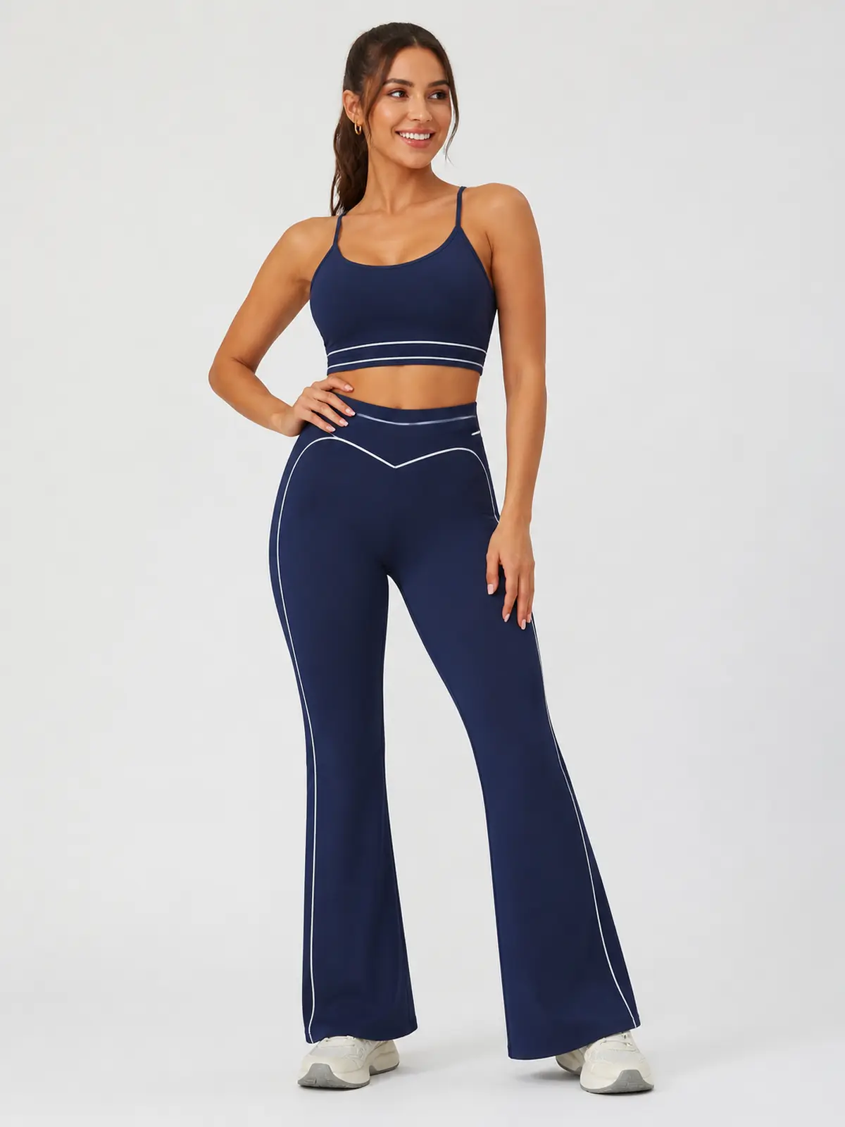 Crescent Thread High-Rise Flare Leggings — dark navy blue — flare-leggings — authoritative variation match