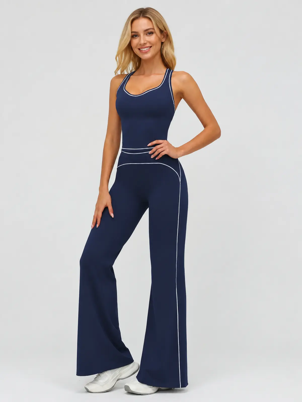 Crescent Thread High-Rise Flare Leggings — dark navy blue — flare-leggings — authoritative variation match