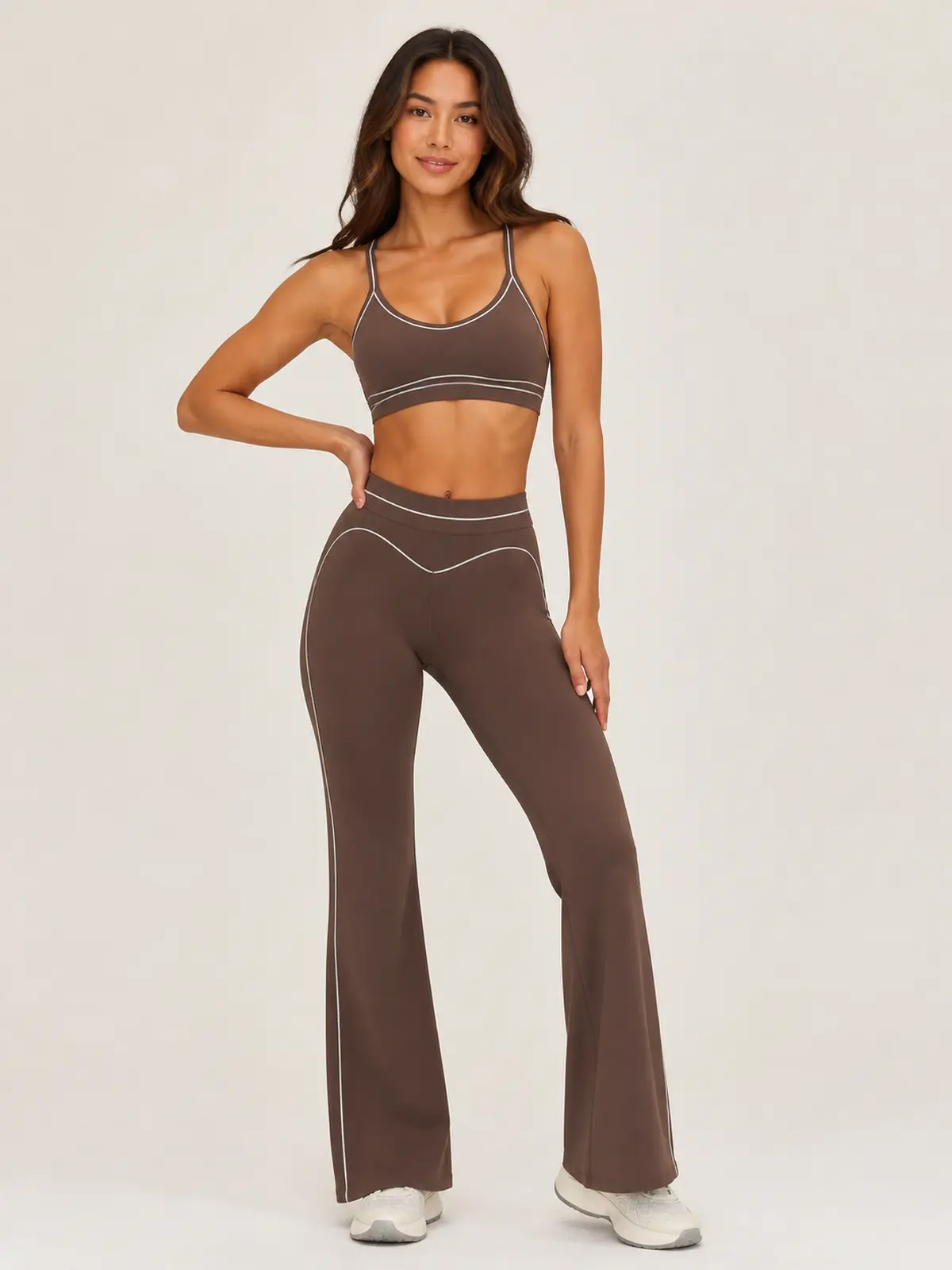 Crescent Thread High-Rise Flare Leggings — deep brown — flare-leggings — authoritative variation match