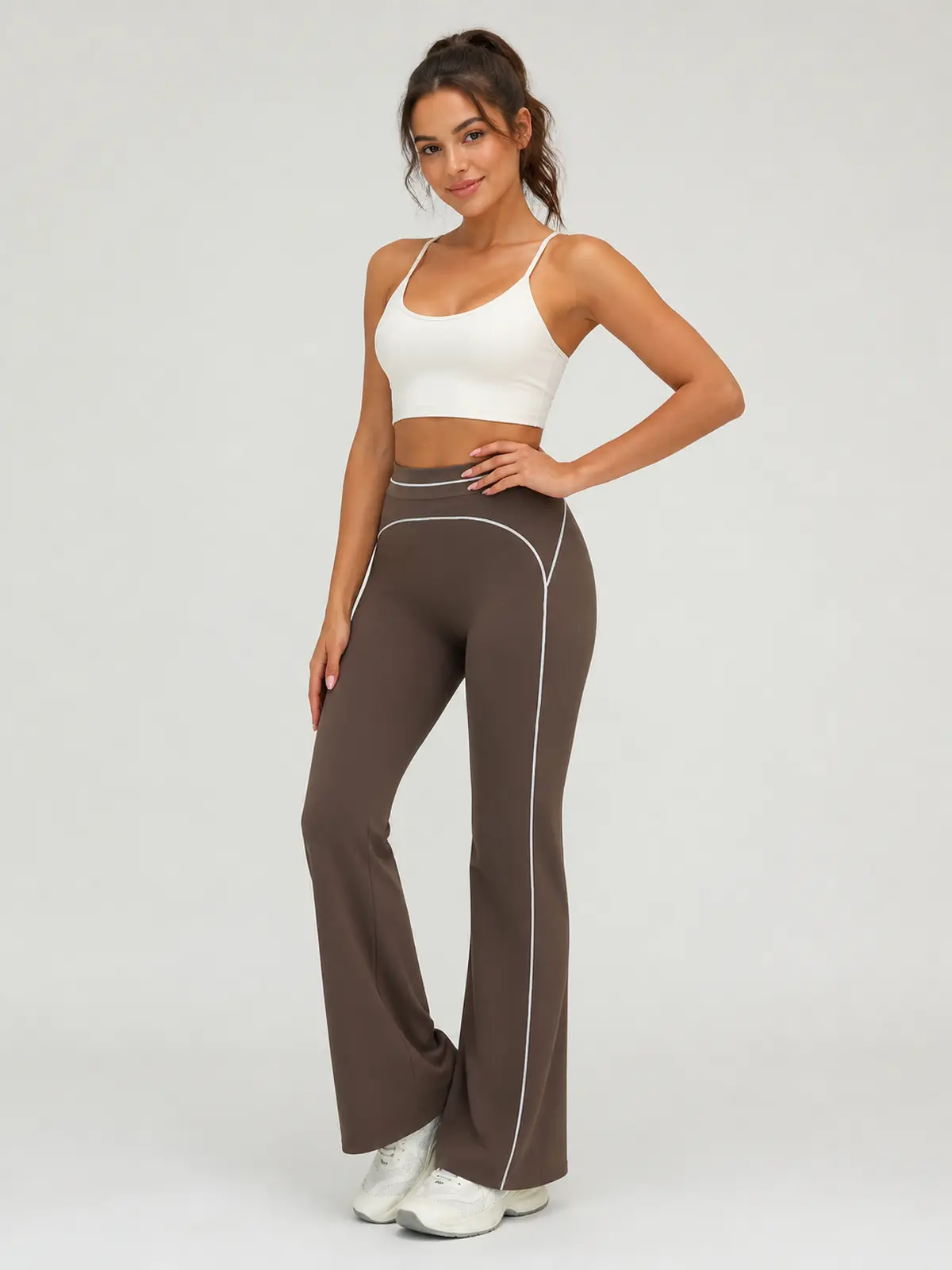 Crescent Thread High-Rise Flare Leggings — deep brown — flare-leggings — authoritative variation match