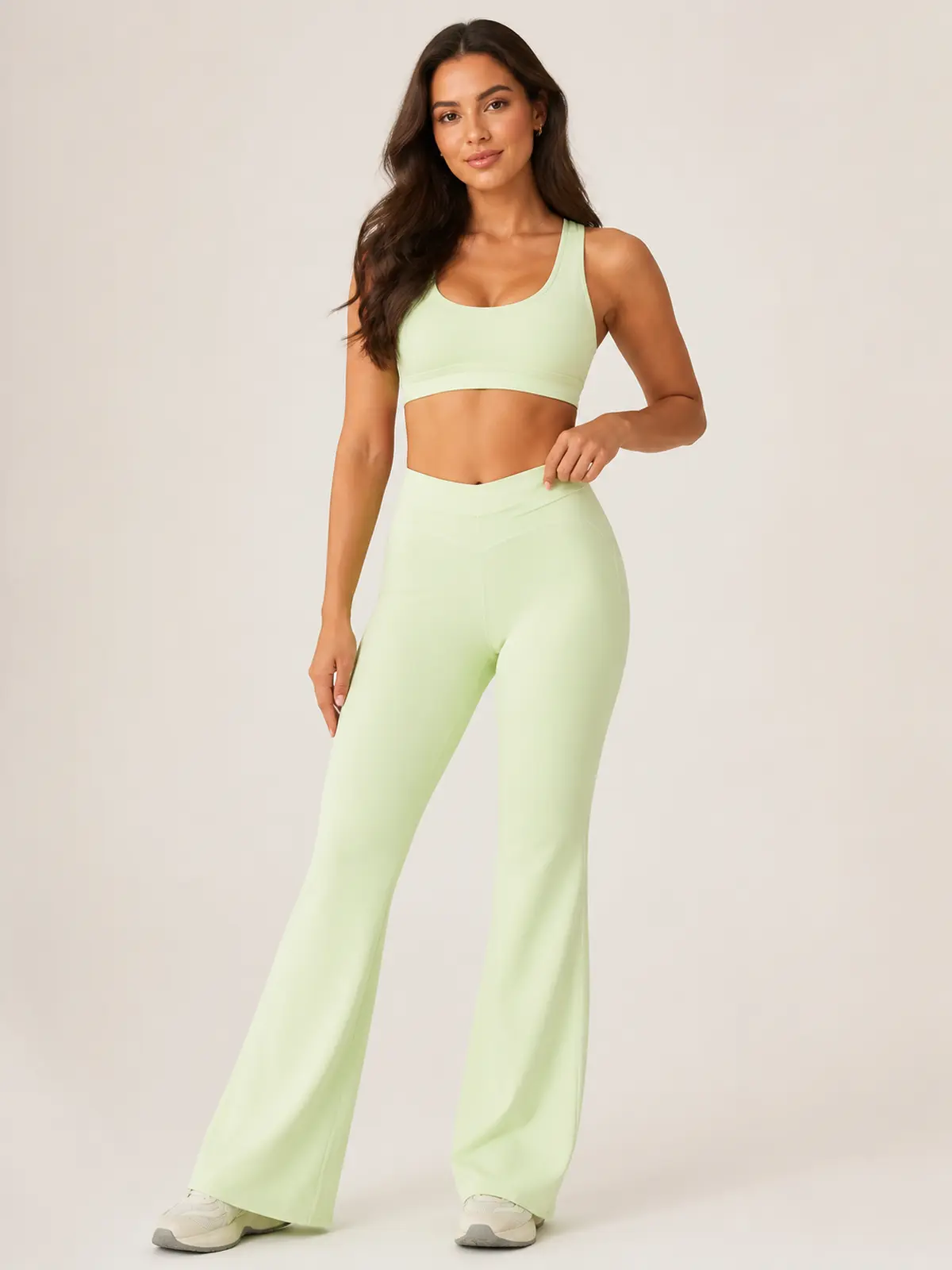 Crescent Thread High-Rise Flare Leggings — lemon green — flare-leggings — authoritative variation match