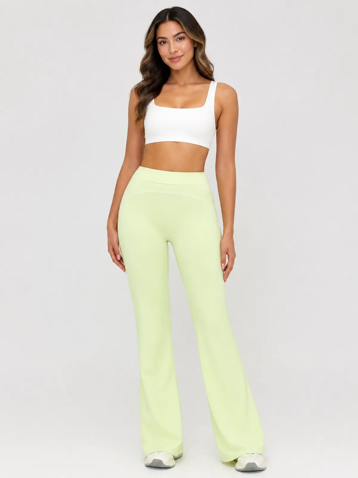 Crescent Thread High-Rise Flare Leggings — lemon green — flare-leggings — authoritative variation match